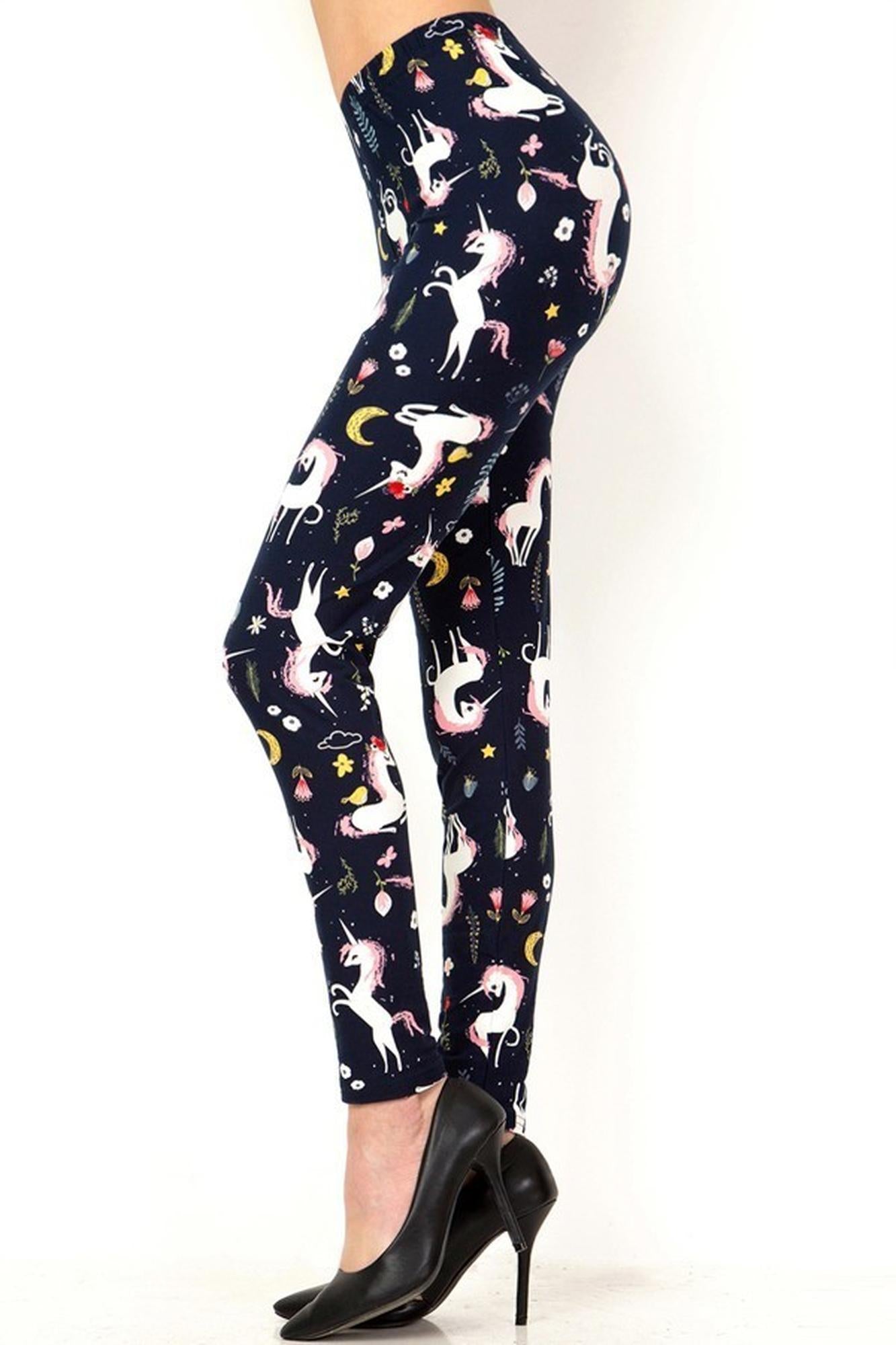 Buttery Soft Moonlight Unicorn Extra Plus Size Leggings - 3X - 5X (XPlus One Size,Navy)