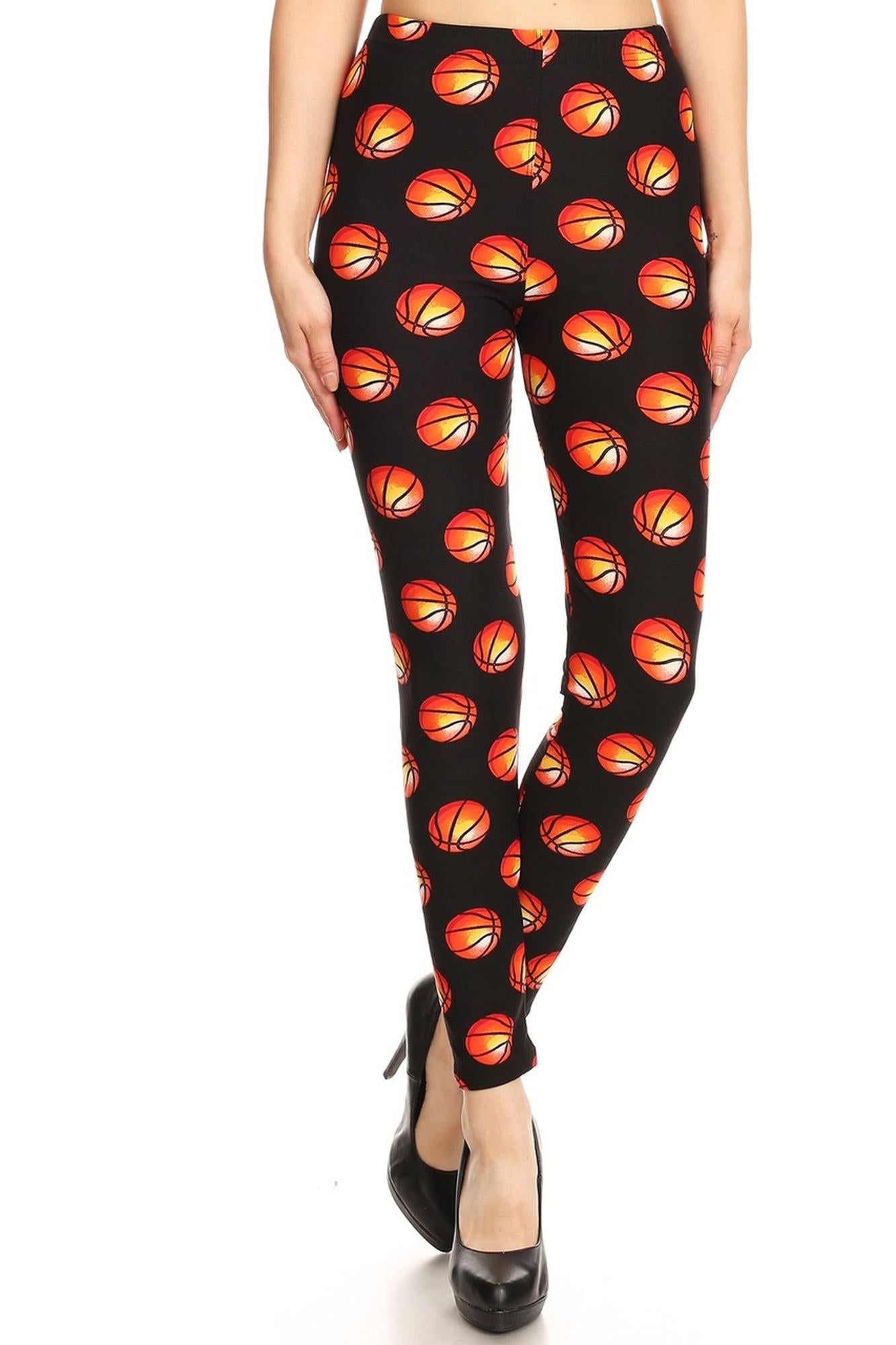 Buttery Soft Basketball Plus Size Leggings - 3X-5X (One Size Plus,Orange)