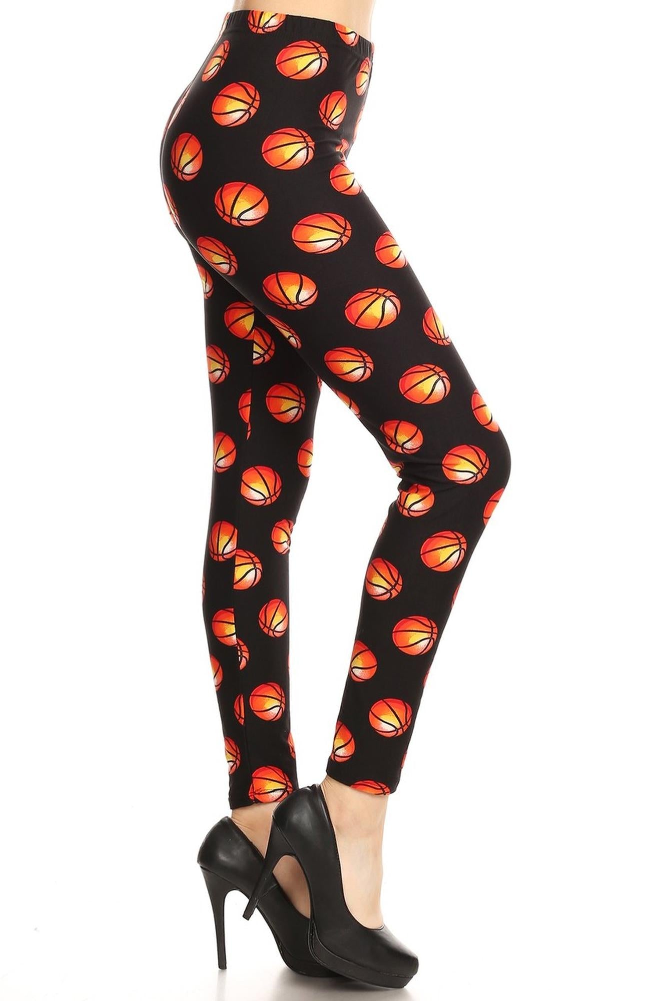 Buttery Soft Basketball Plus Size Leggings - 3X-5X (One Size Plus,Orange)