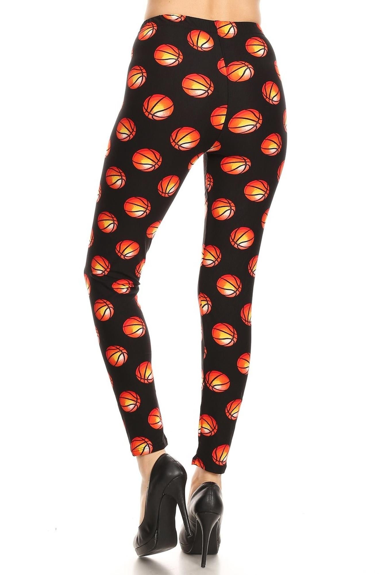 Buttery Soft Basketball Plus Size Leggings - 3X-5X (One Size Plus,Orange)