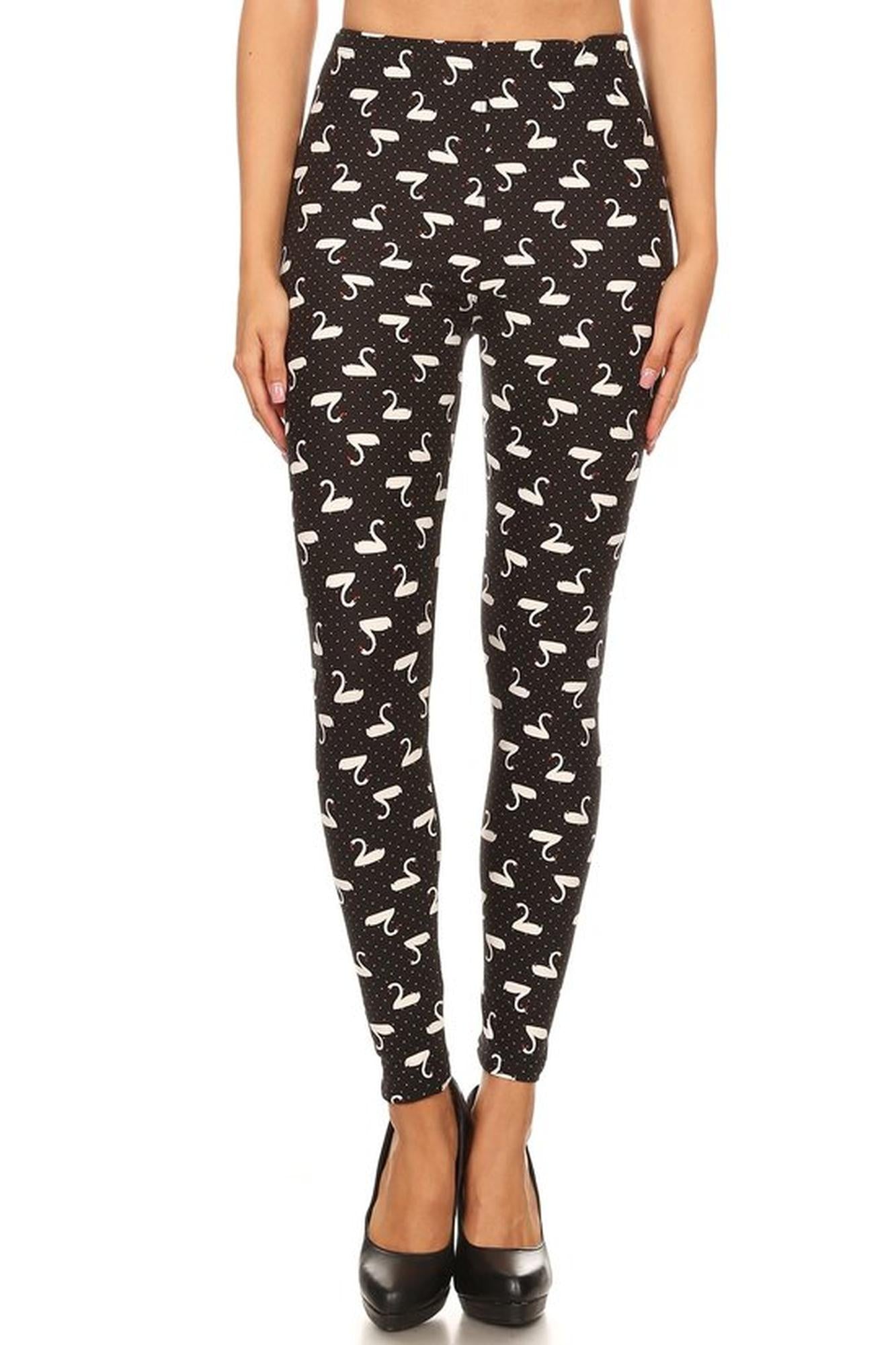 Buttery Soft Polka Dot Swan Plus Size Leggings - 3X-5X (One Size Plus,Black)
