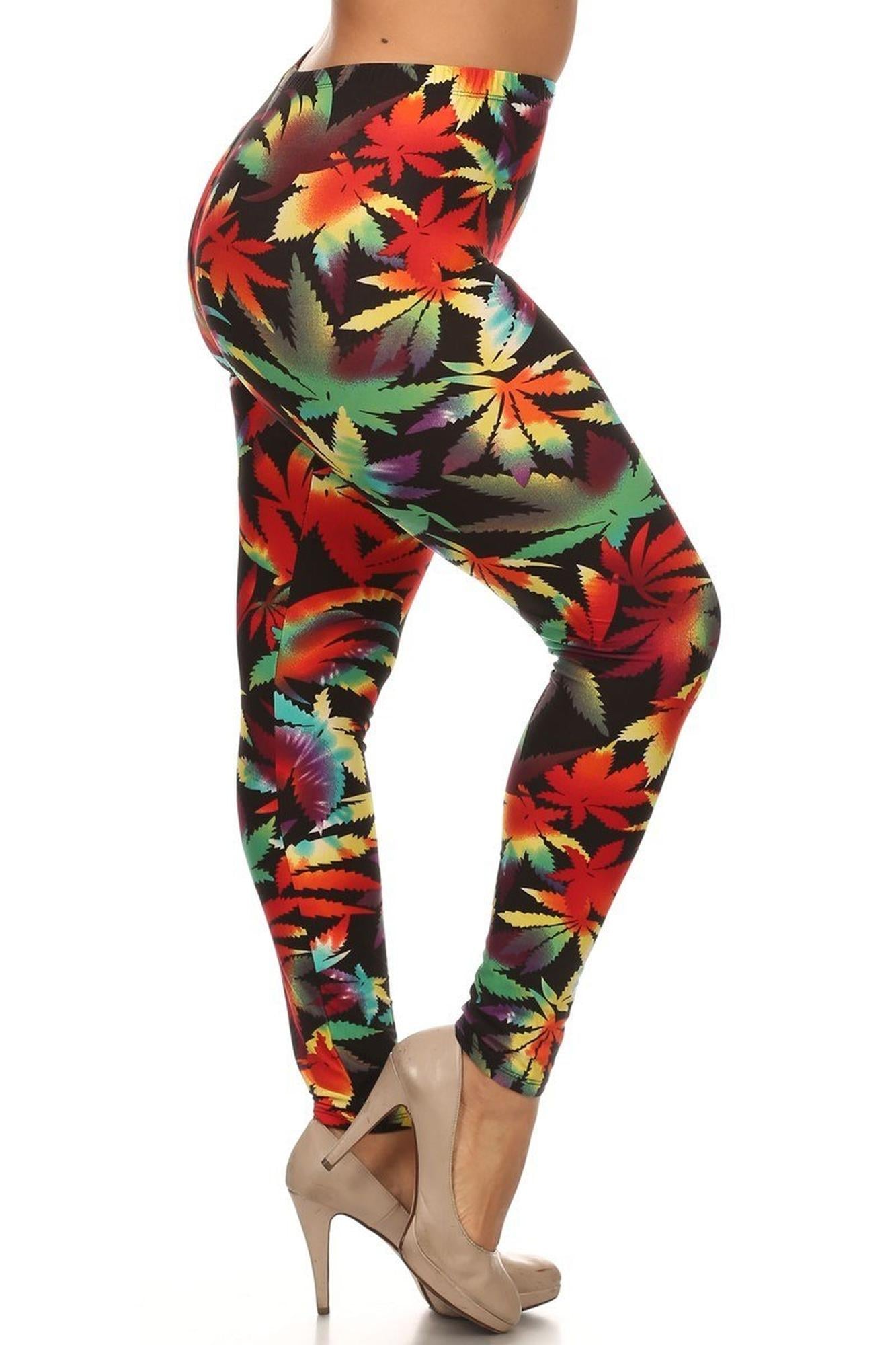 Buttery Soft Rainbow Marijuana Extra Plus Size Leggings - 3X-5X (Red,XPlus One Size)