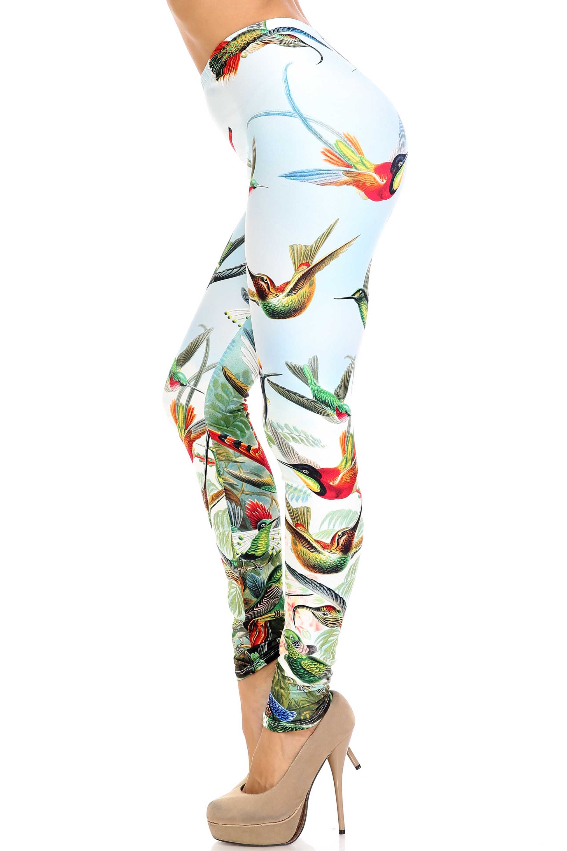 Creamy Soft Happy Hummingbirds Extra Plus Size Leggings - 3X-5X - USA Fashion (XPlus One Size,Blue)