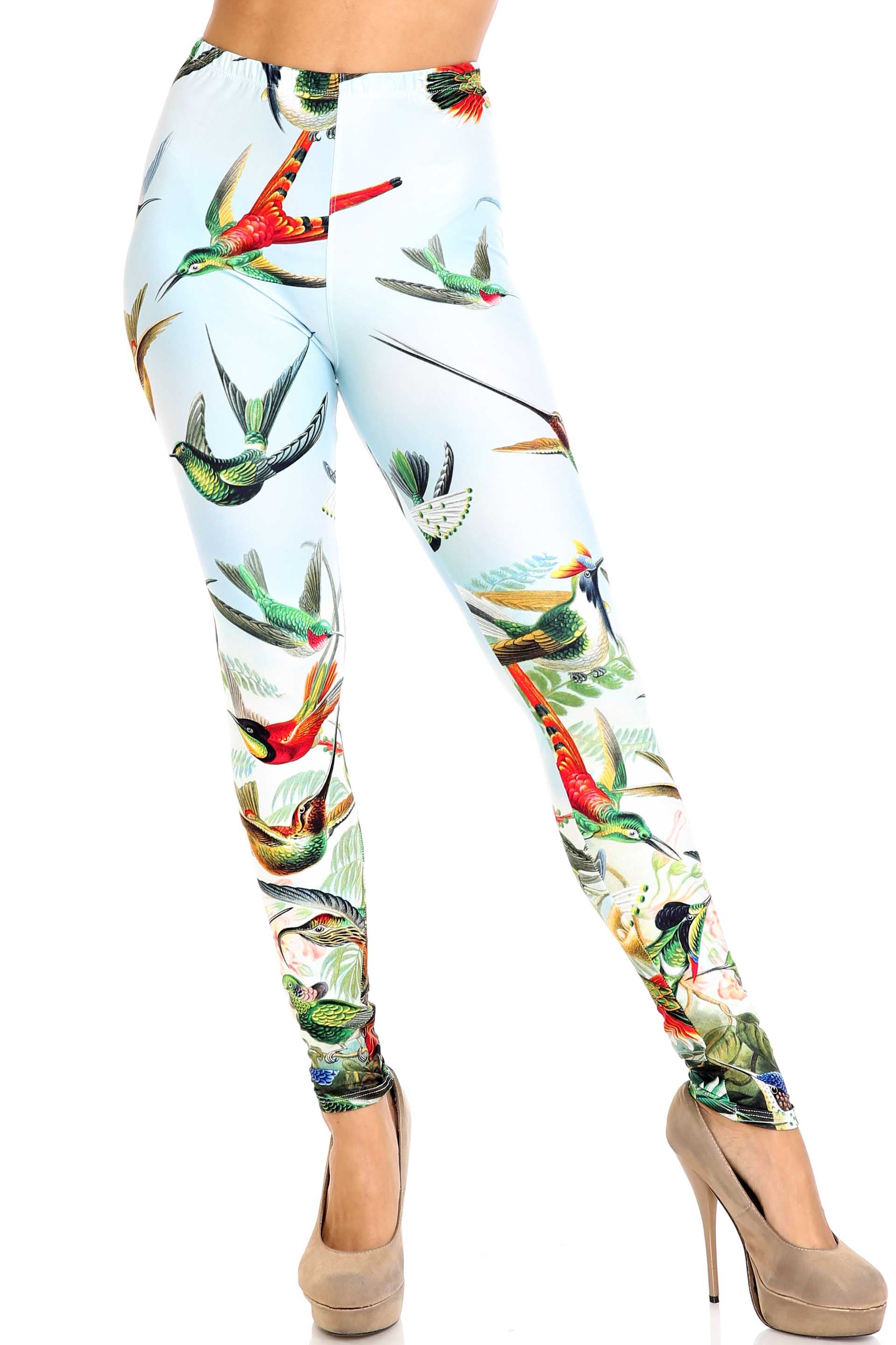 Creamy Soft Happy Hummingbirds Extra Plus Size Leggings - 3X-5X - USA Fashion (XPlus One Size,Blue)