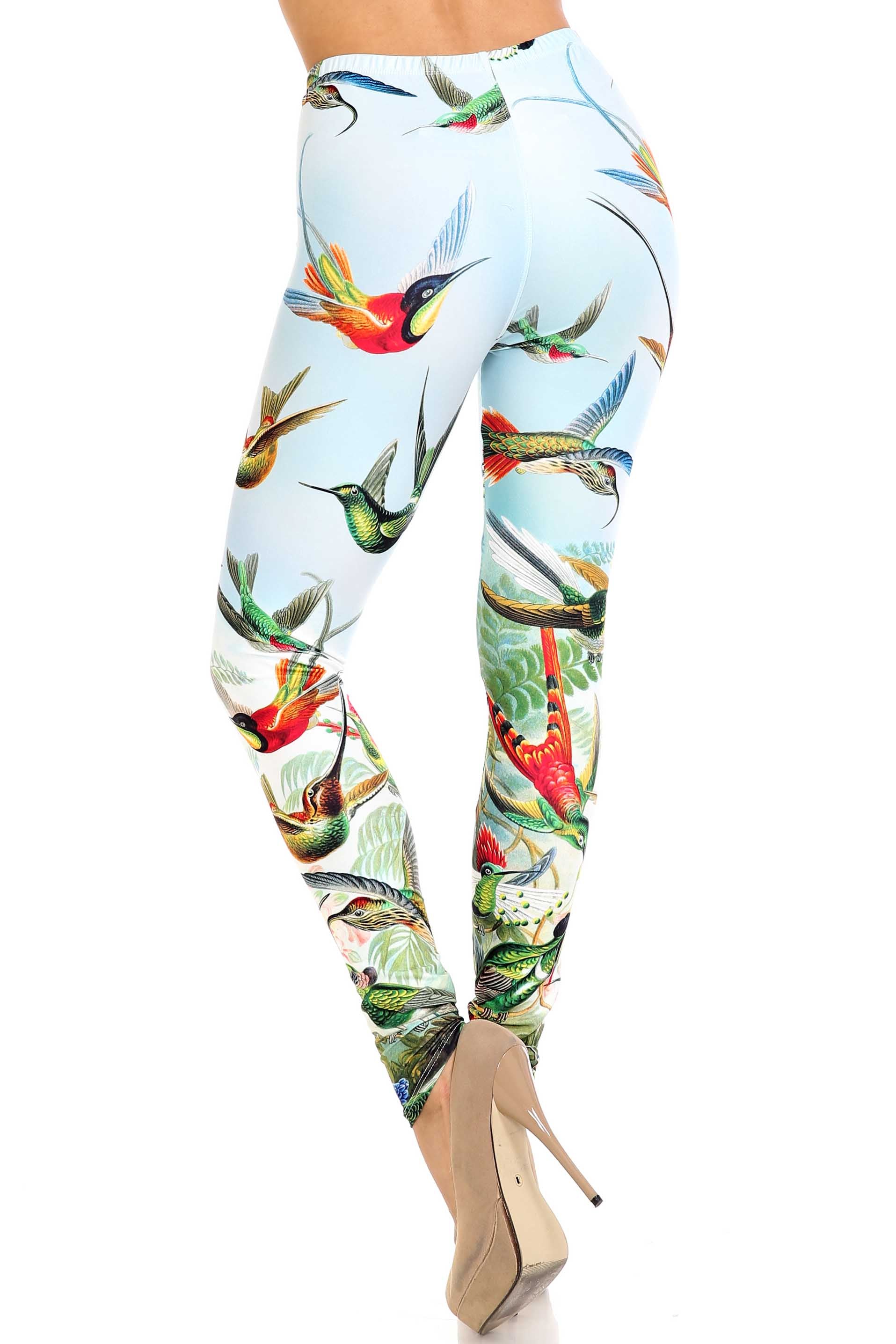 Creamy Soft Happy Hummingbirds Extra Plus Size Leggings - 3X-5X - USA Fashion (XPlus One Size,Blue)