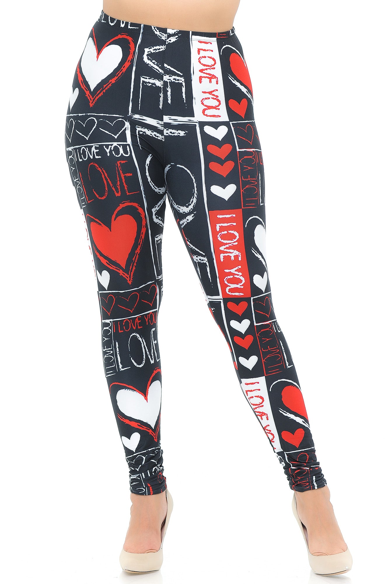 Creamy Soft Heart and Love Extra Plus Size Leggings - USA Fashion (XPlus One Size,Black)