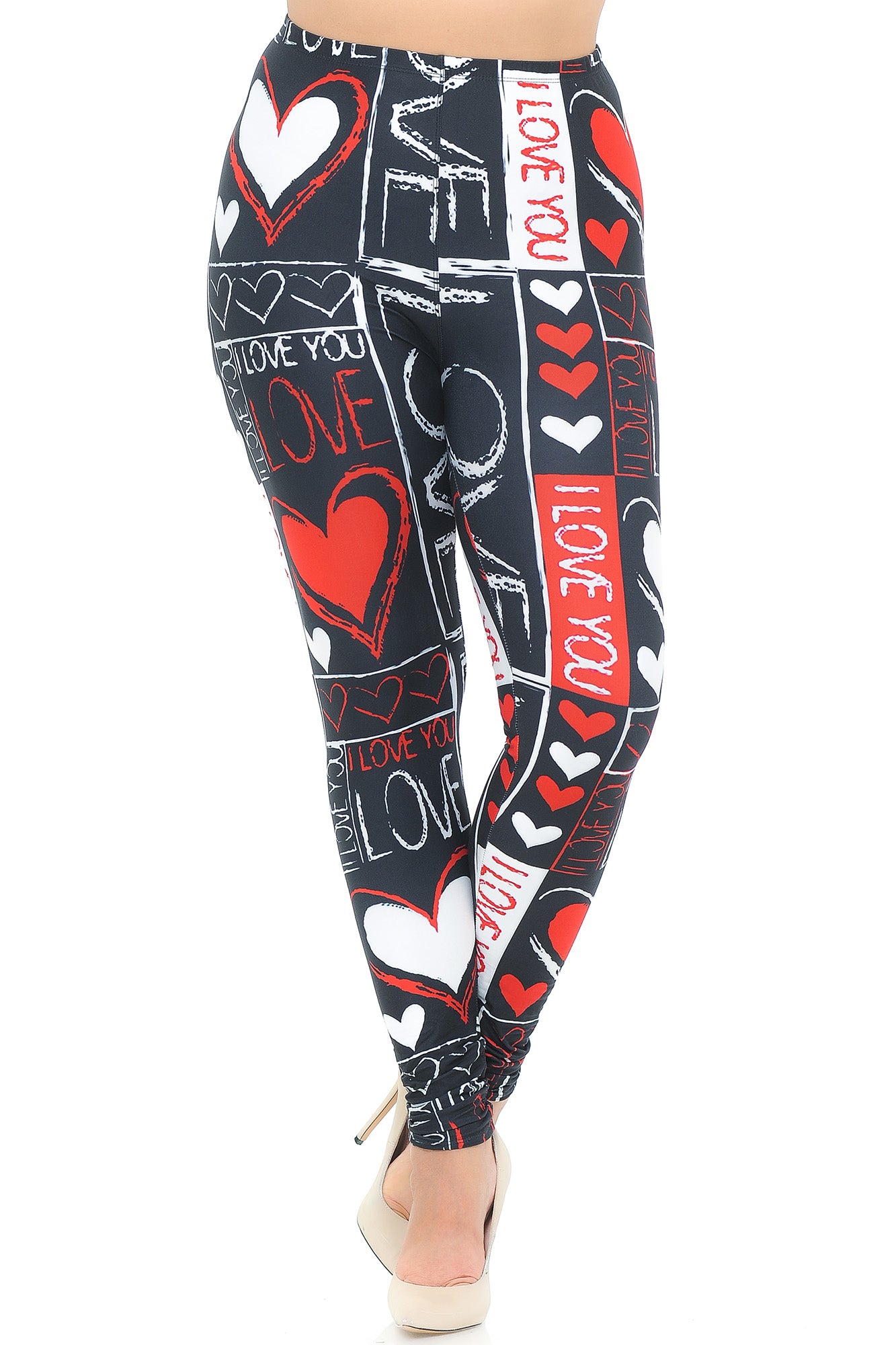 Creamy Soft Heart and Love Extra Plus Size Leggings - USA Fashion (XPlus One Size,Black)
