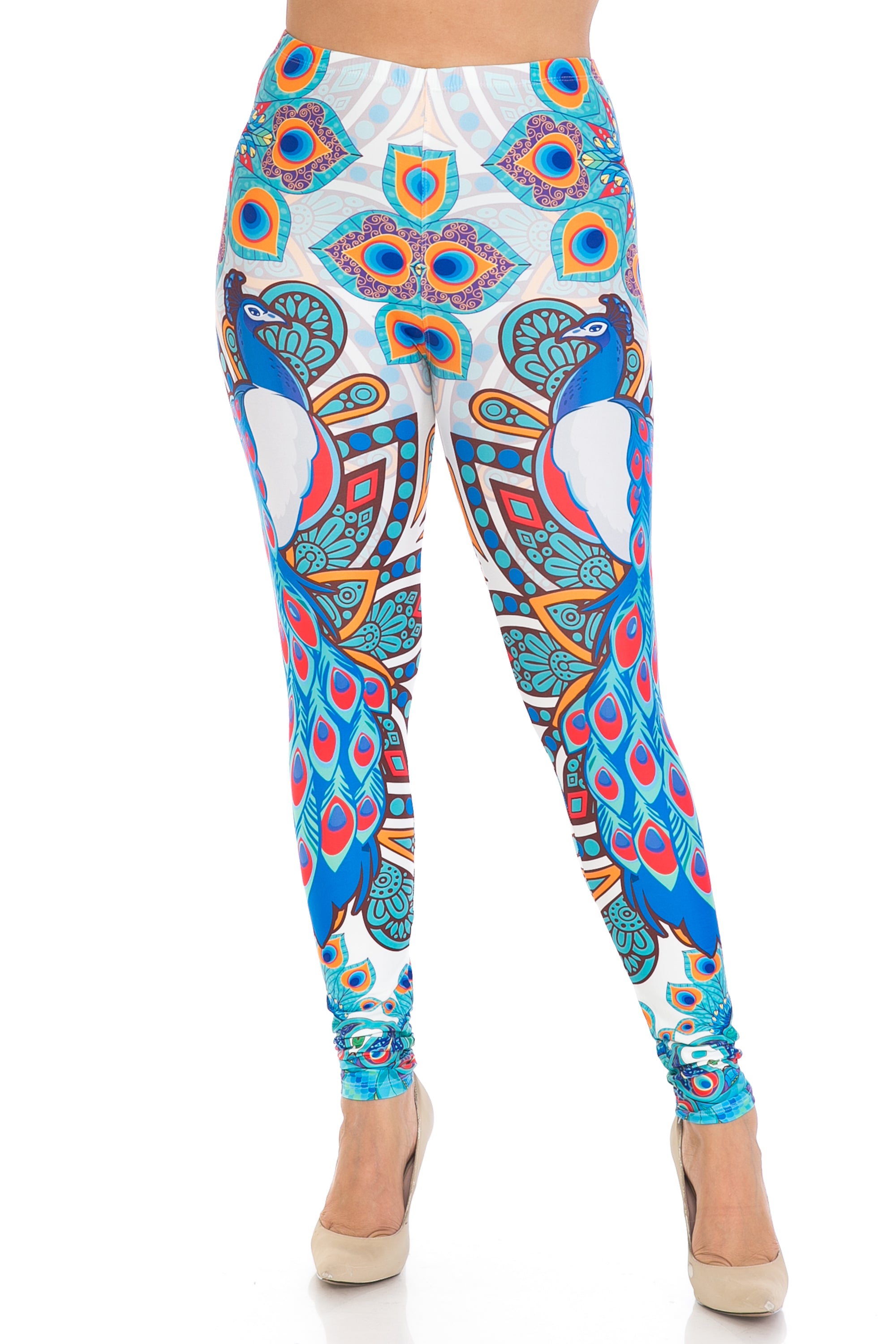 Creamy Soft Pristine Peacock Extra Plus Size Leggings - 3X-5X - By USA Fashion (XPlus One Size,Blue)