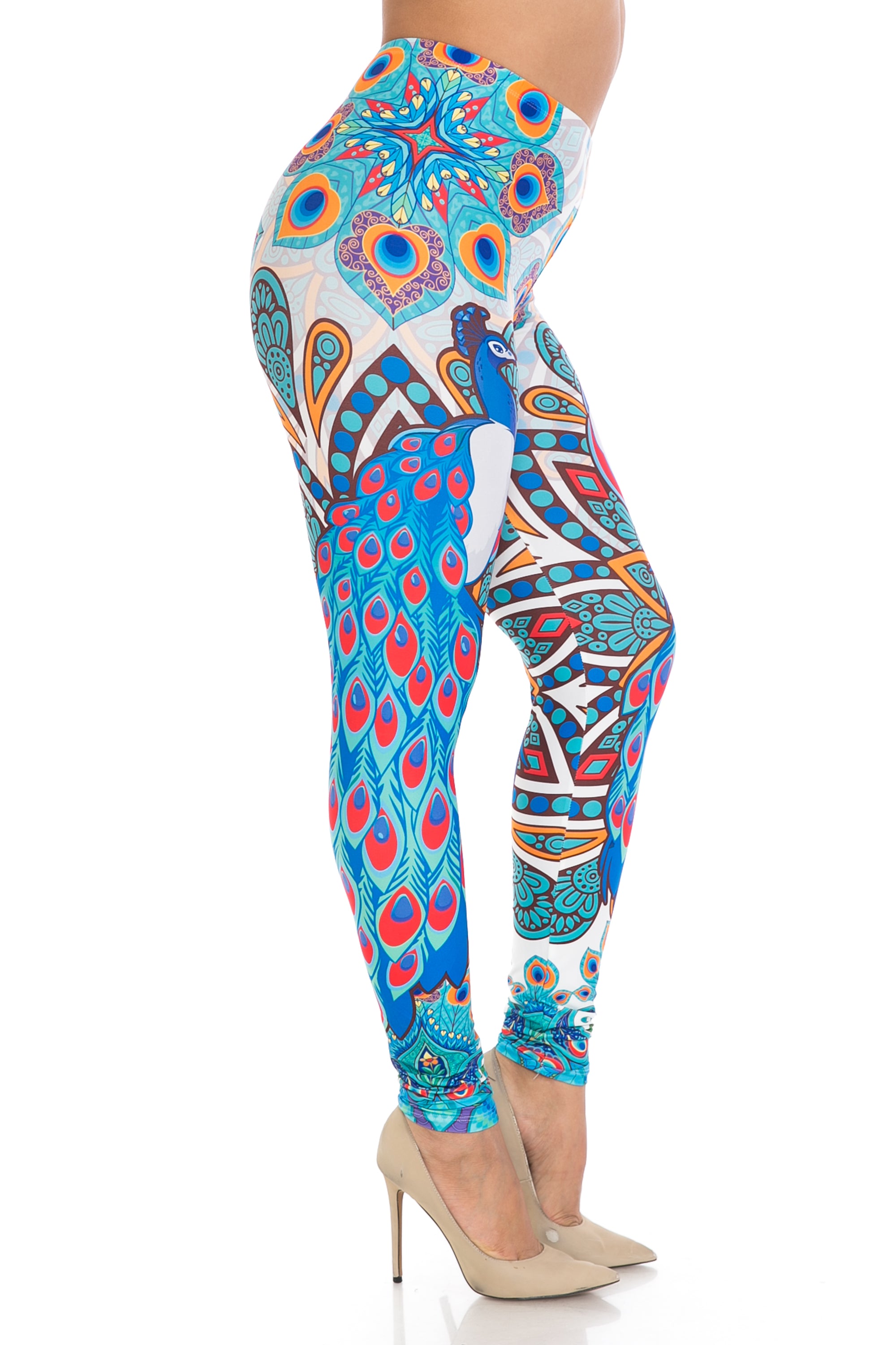 Creamy Soft Pristine Peacock Extra Plus Size Leggings - 3X-5X - By USA Fashion (XPlus One Size,Blue)