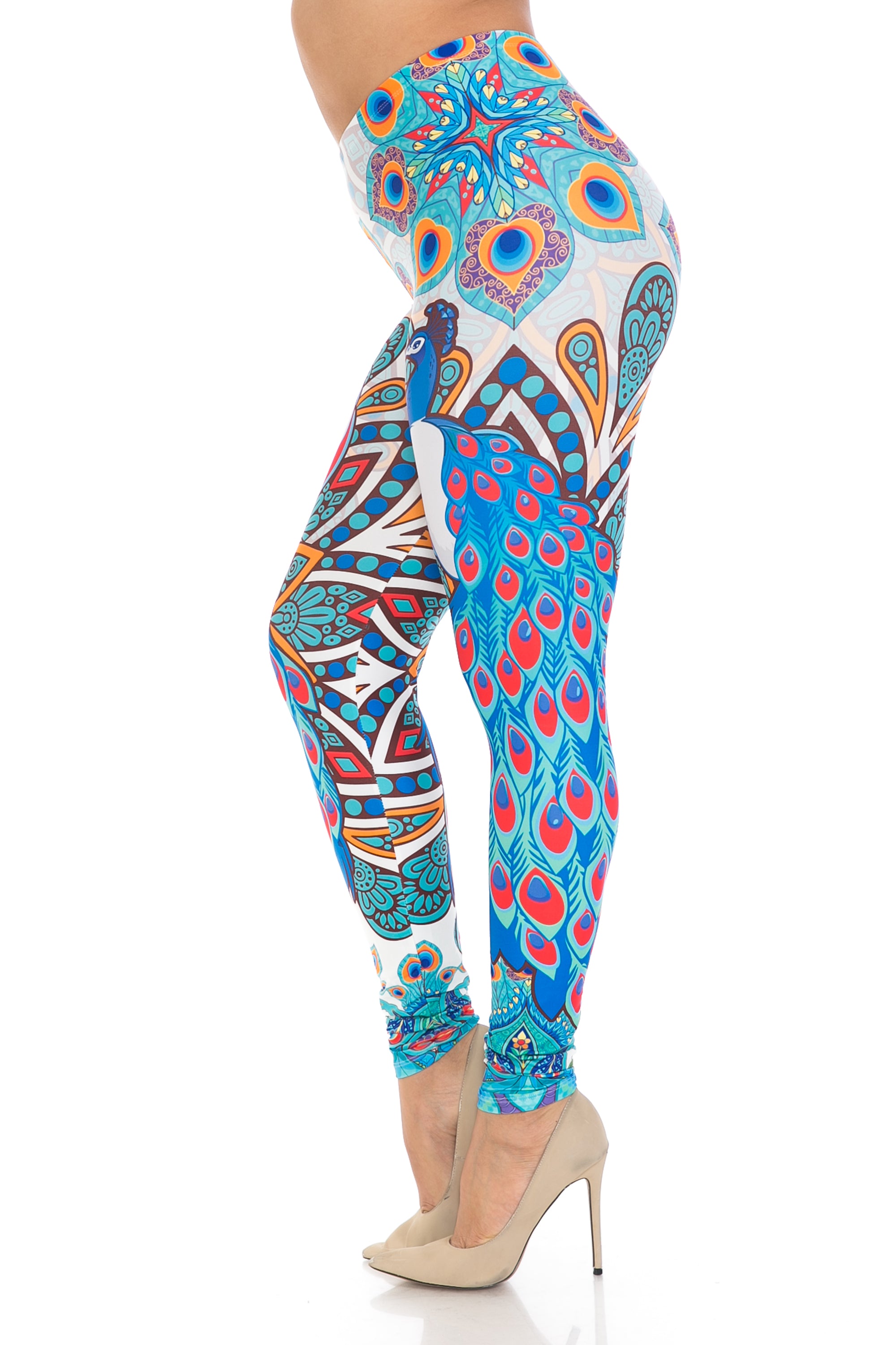 Creamy Soft Pristine Peacock Extra Plus Size Leggings - 3X-5X - By USA Fashion (XPlus One Size,Blue)