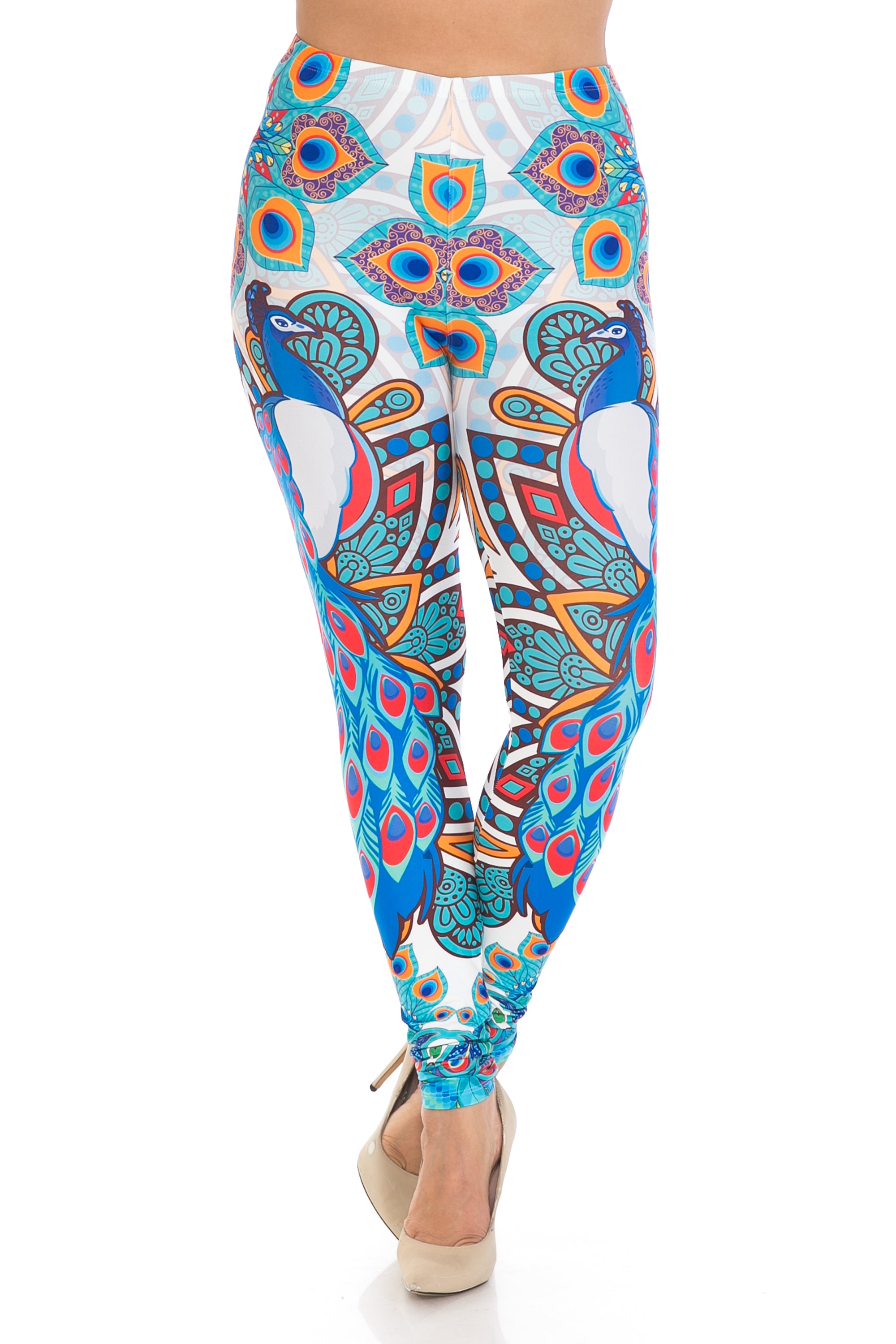 Creamy Soft Pristine Peacock Extra Plus Size Leggings - 3X-5X - By USA Fashion (XPlus One Size,Blue)