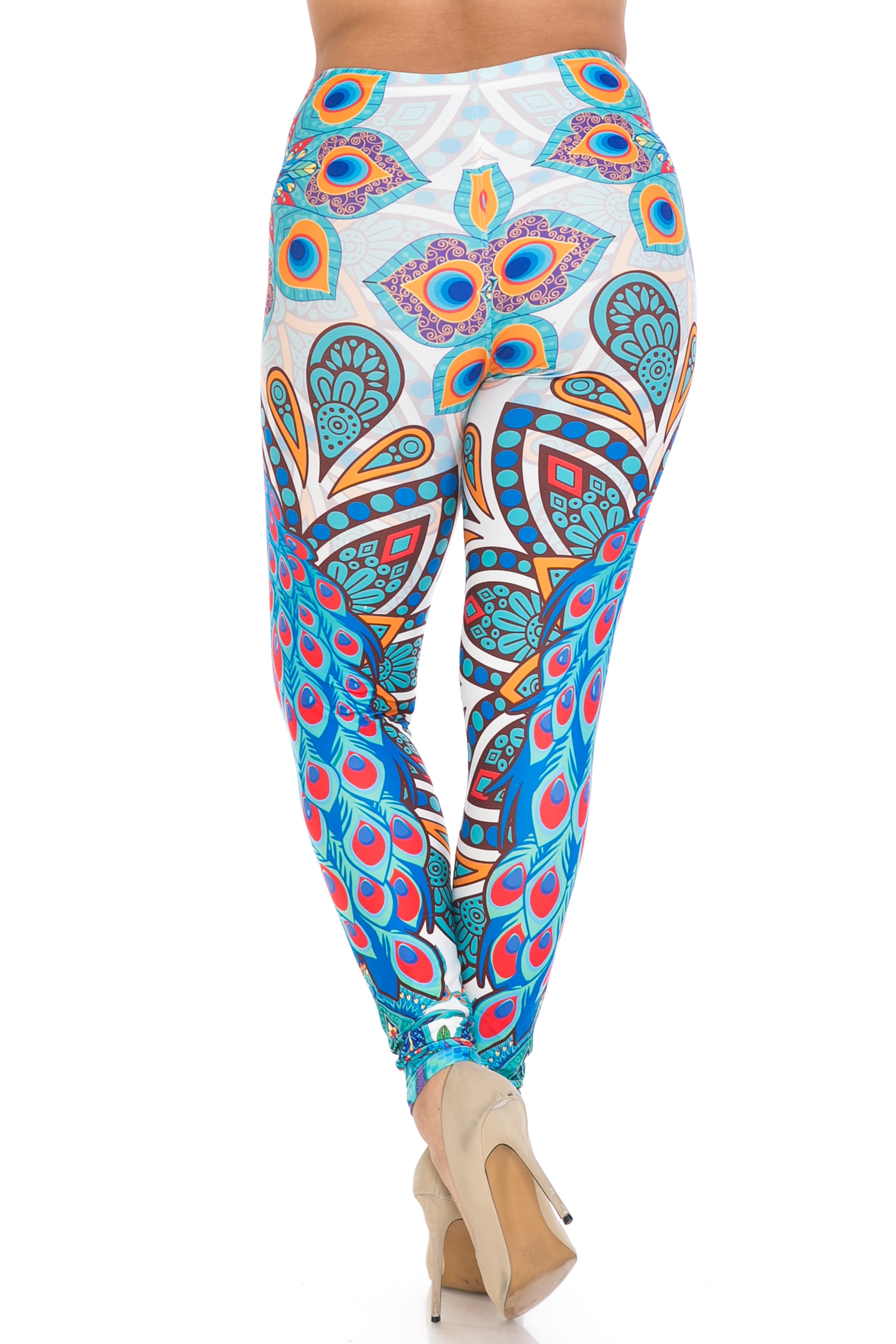 Creamy Soft Pristine Peacock Extra Plus Size Leggings - 3X-5X - By USA Fashion (XPlus One Size,Blue)