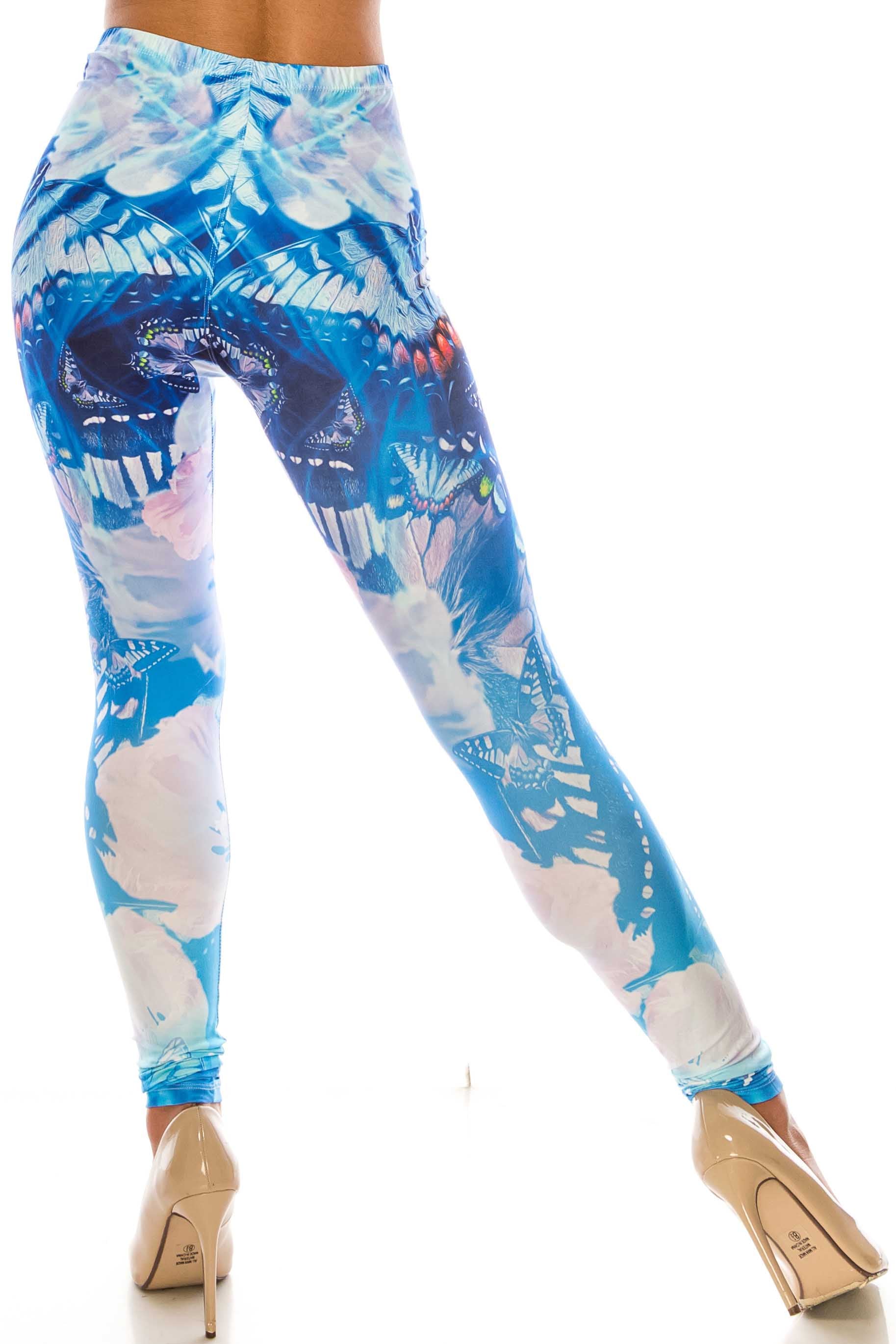Creamy Soft Reflecting Butterflies Extra Plus Size Leggings | USA Fashion (XPlus One Size,Blue)
