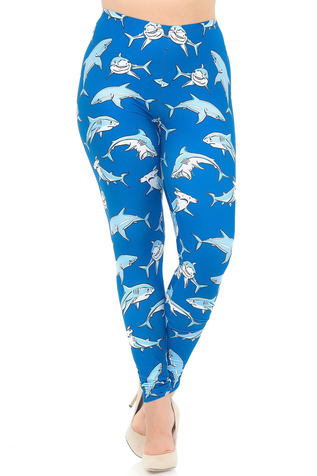 Creamy Soft Shark Extra Plus Size Leggings - 3X-5X - USA Fashion (XPlus One Size,Blue)
