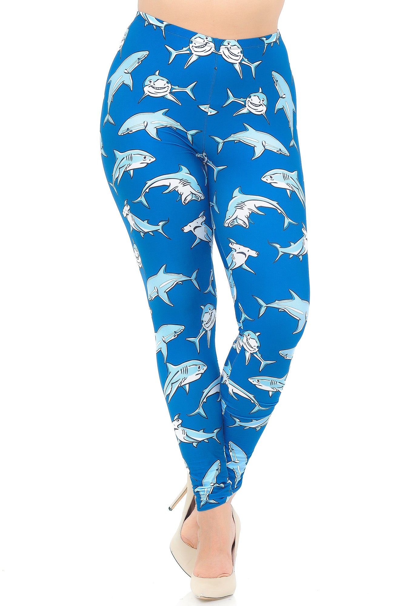 Creamy Soft Shark Extra Plus Size Leggings - 3X-5X - USA Fashion (XPlus One Size,Blue)
