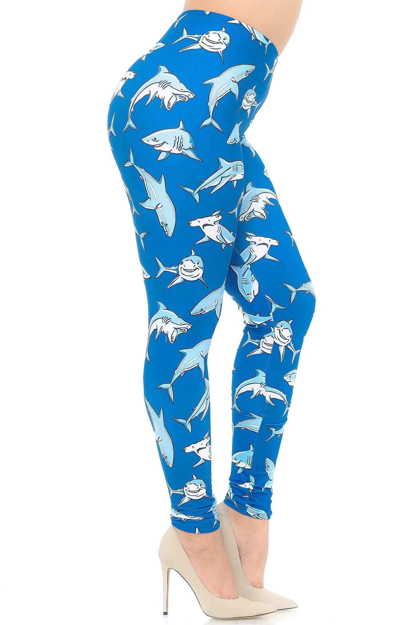 Creamy Soft Shark Extra Plus Size Leggings - 3X-5X - USA Fashion (XPlus One Size,Blue)