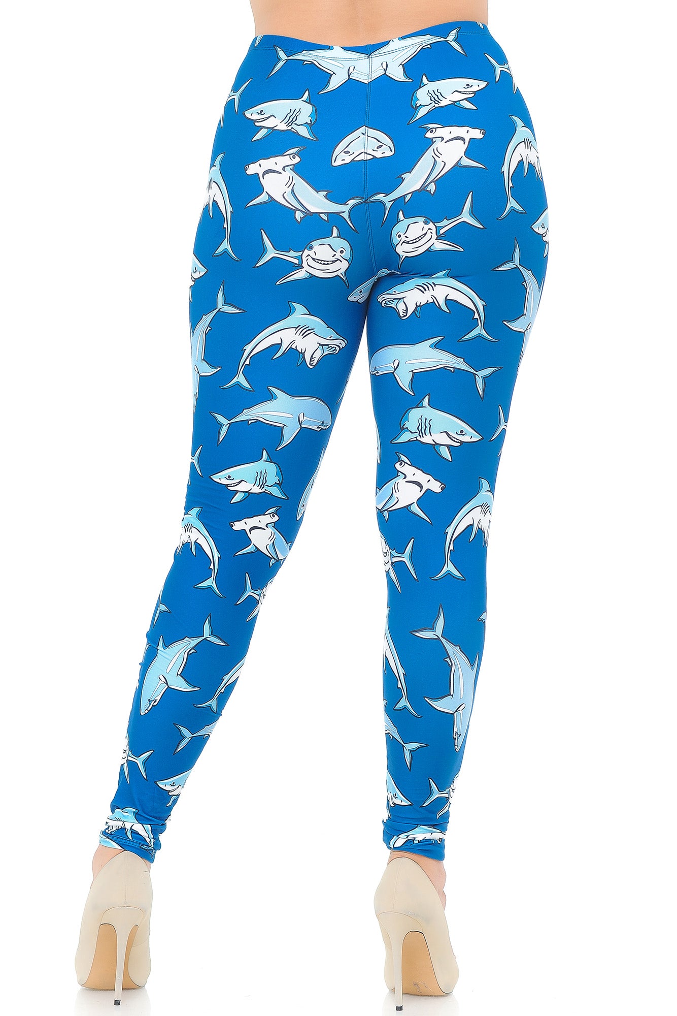 Creamy Soft Shark Extra Plus Size Leggings - 3X-5X - USA Fashion (XPlus One Size,Blue)