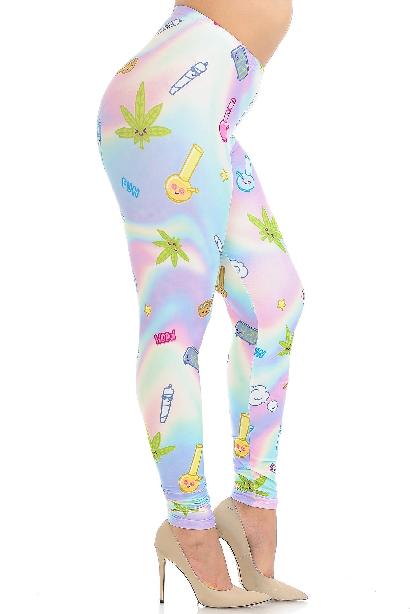 Creamy Soft Marijuana Life Extra Plus Size Leggings - 3X-5X - USA Fashion (XPlus One Size,Multi Color Pastel)