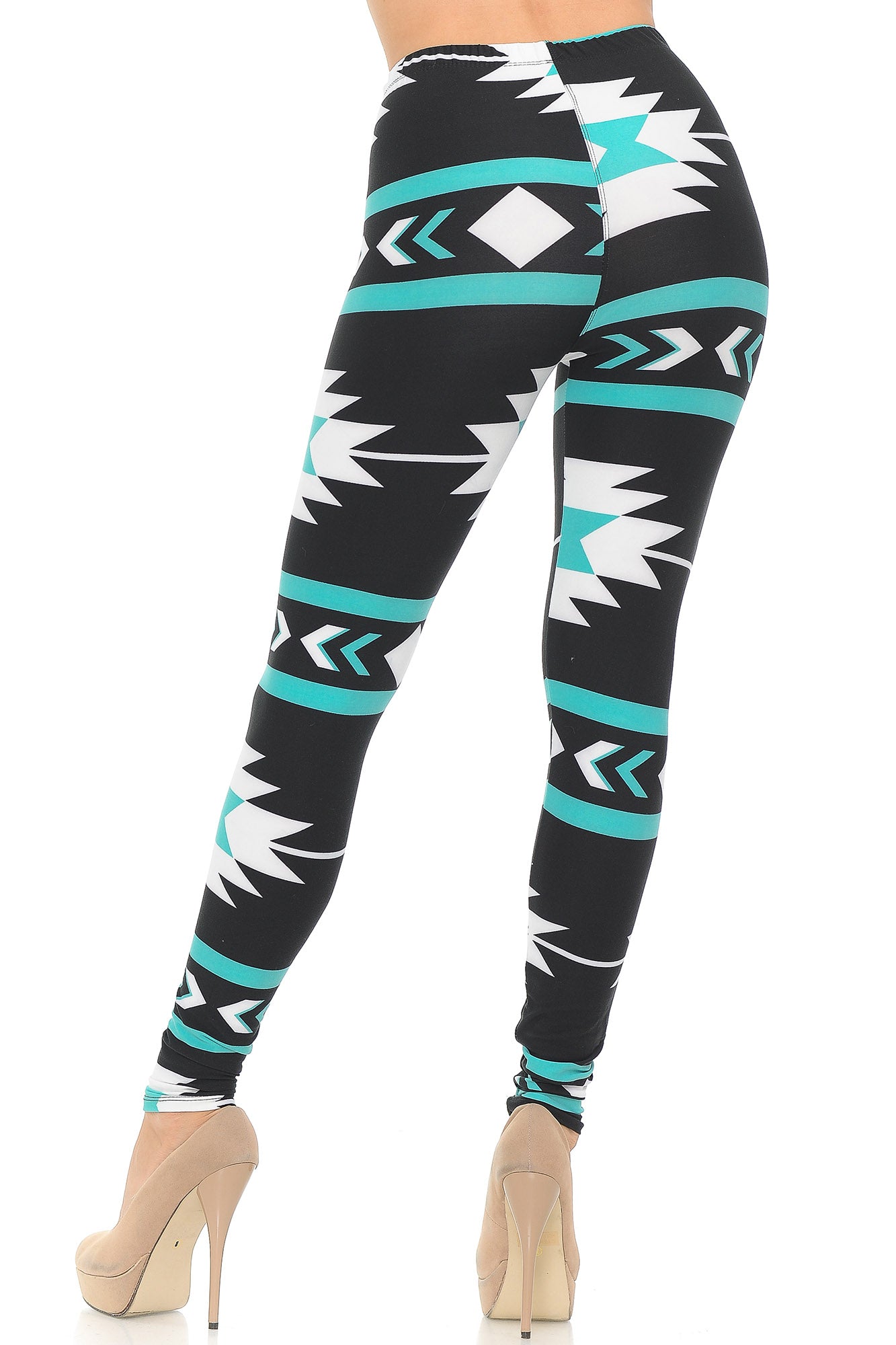 Buttery Soft Mint on Black Azteca Tribal Leggings (One Size Regular,Black)