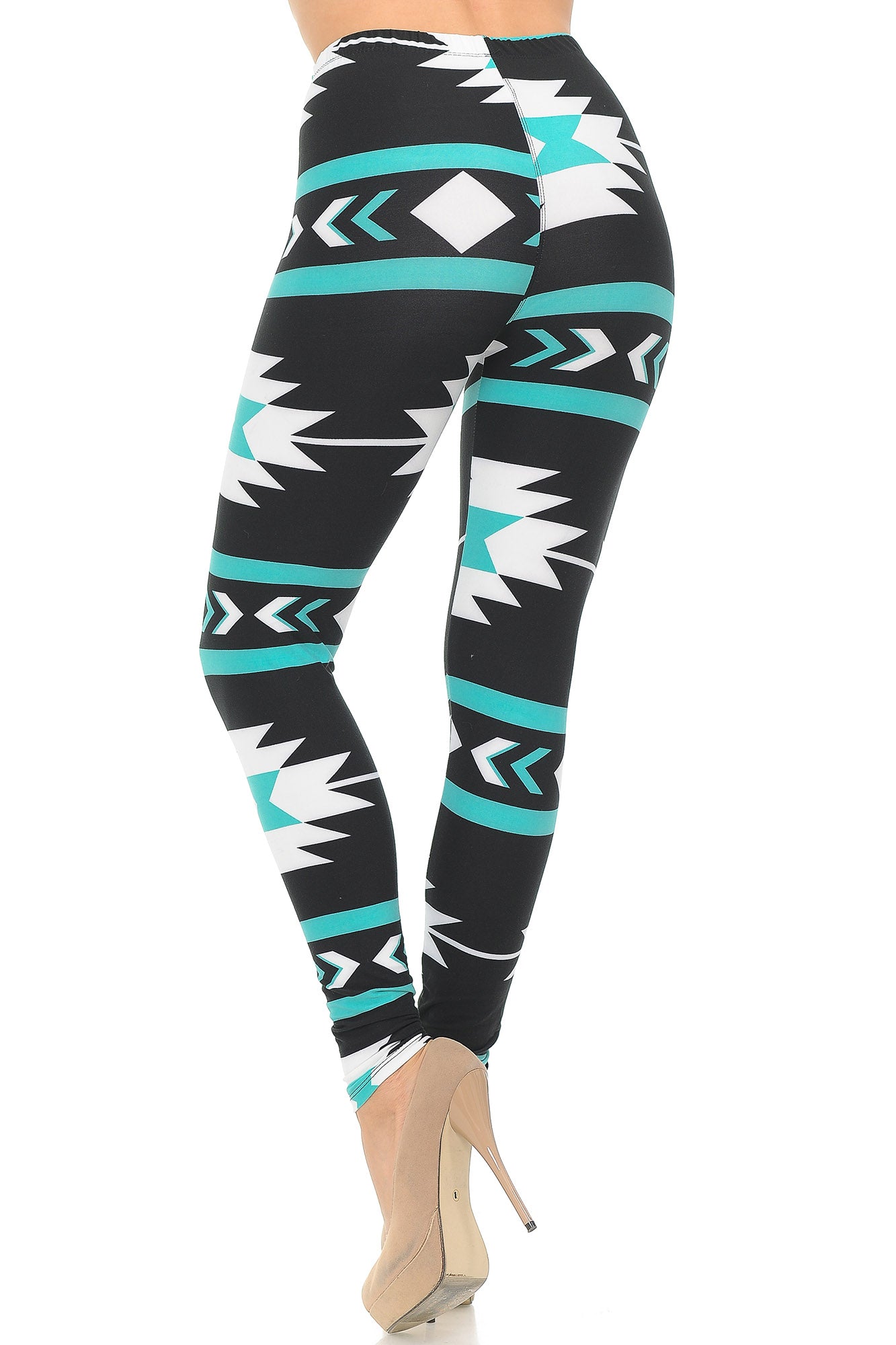 Buttery Soft Mint on Black Azteca Tribal Leggings (One Size Regular,Black)