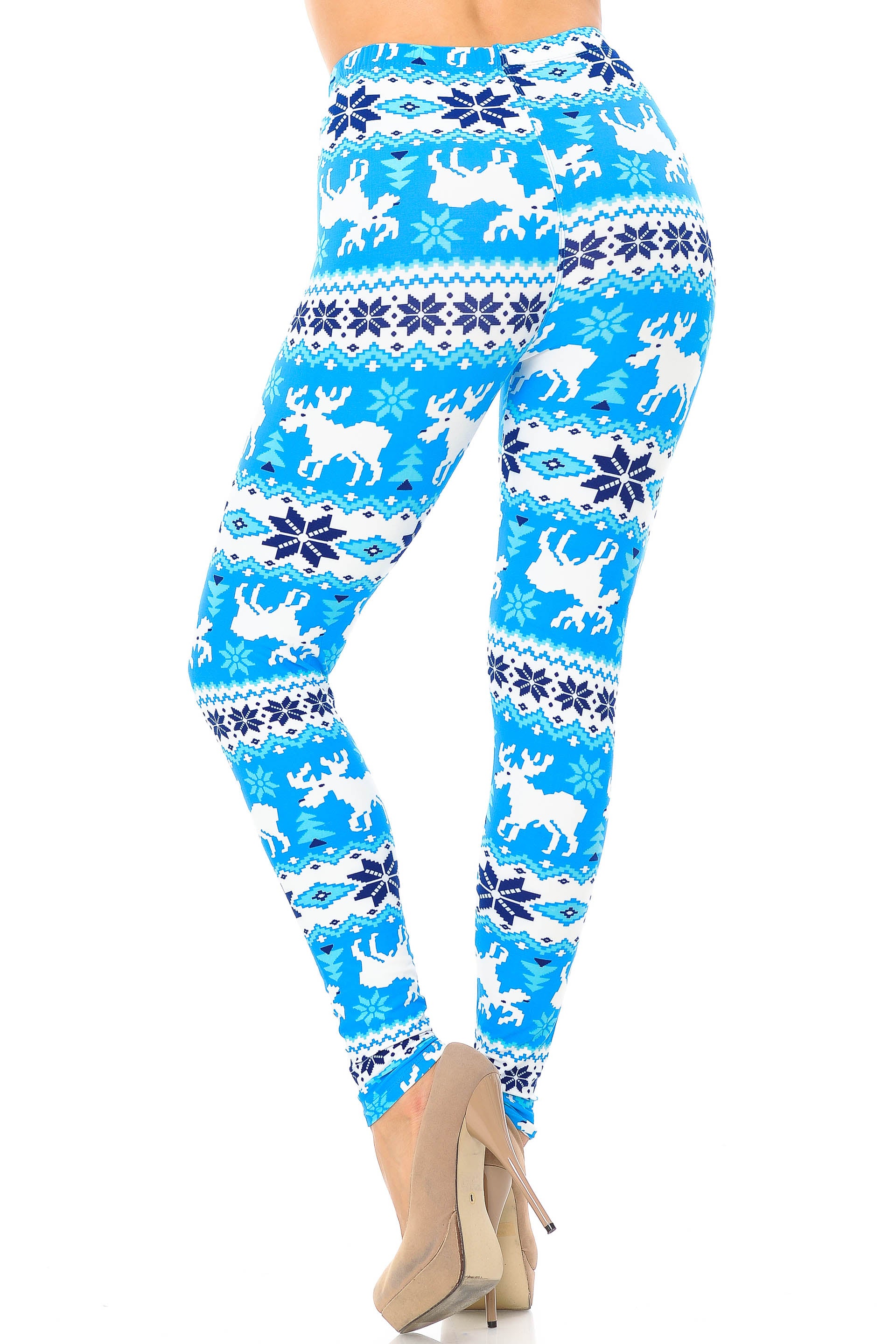 Buttery Soft Icy Blue Christmas Reindeer Leggings (One Size Regular,Blue)