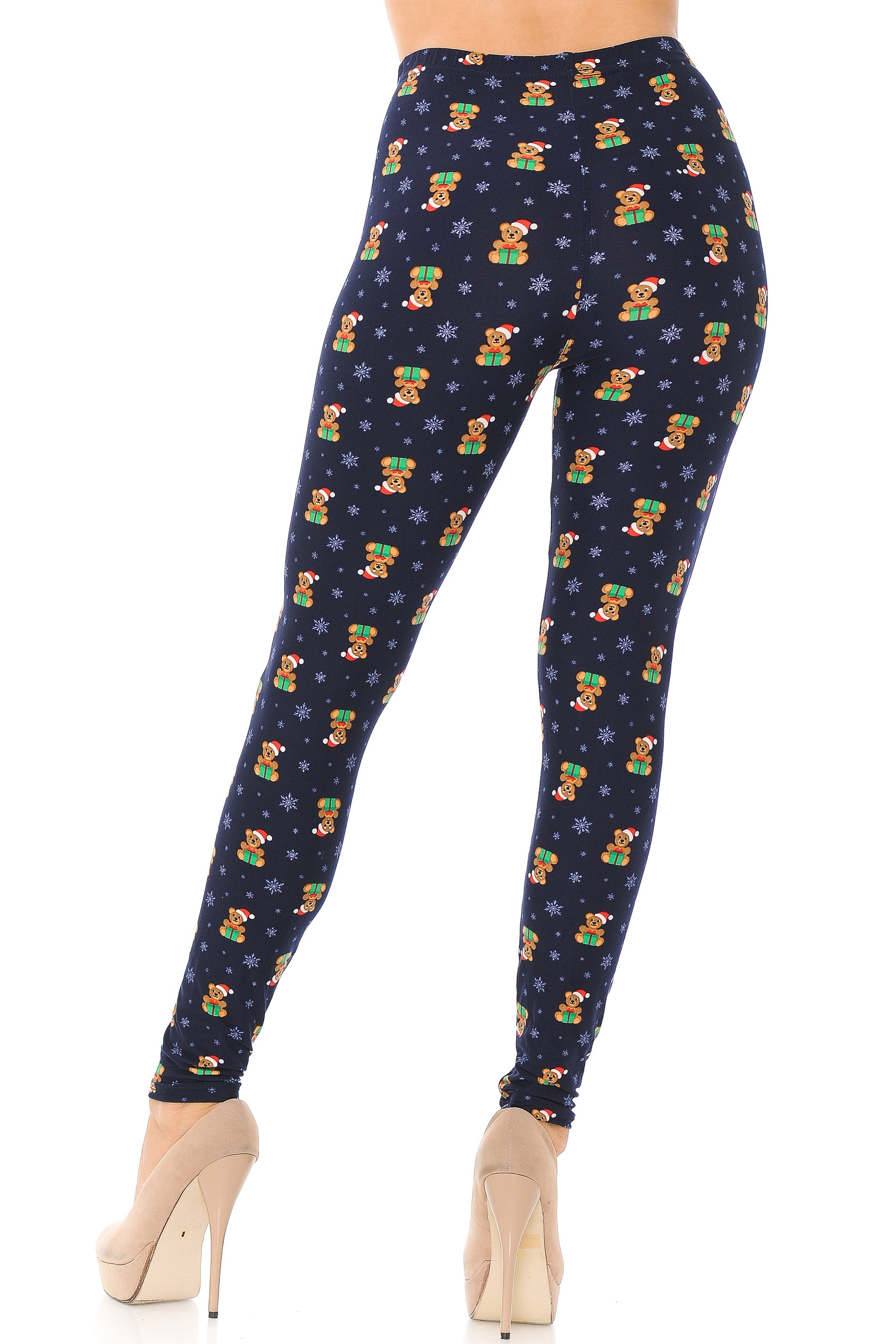 Buttery Soft Christmas Teddy Bears Leggings (One Size Regular,Navy)