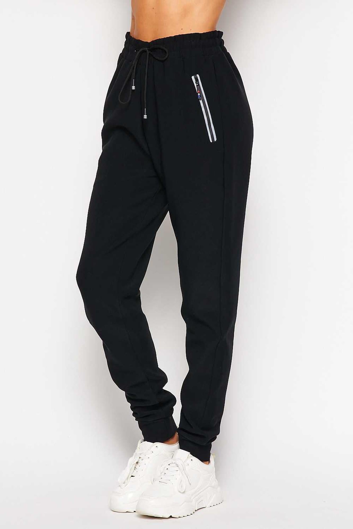 Scuba Solid Fur Lined Jogger Pocket Zipper & Drawstring