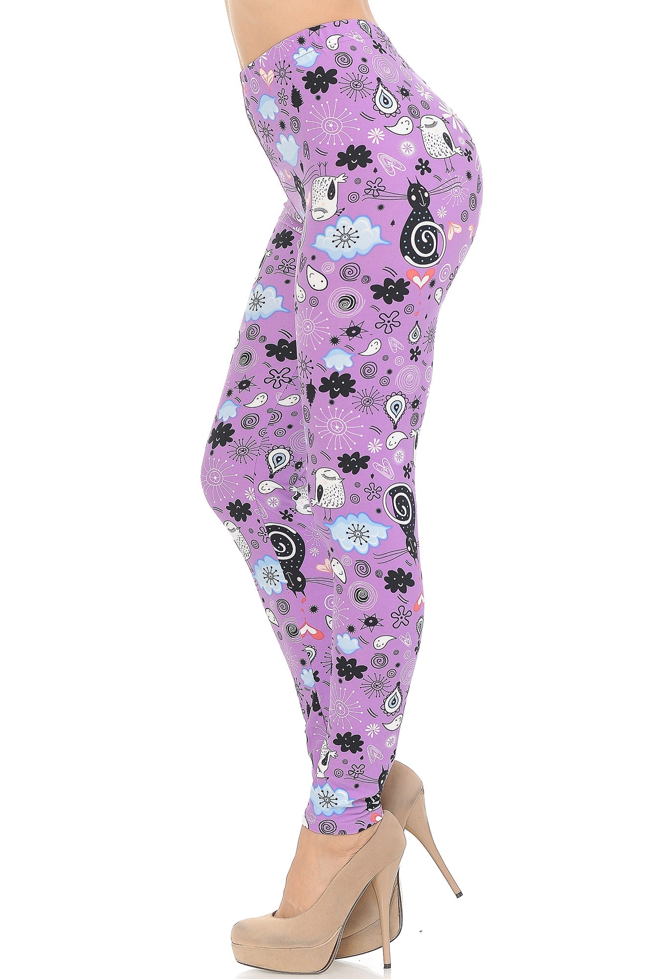 Buttery Soft Lavender Kitty Cats Leggings (One Size Regular,Purple)