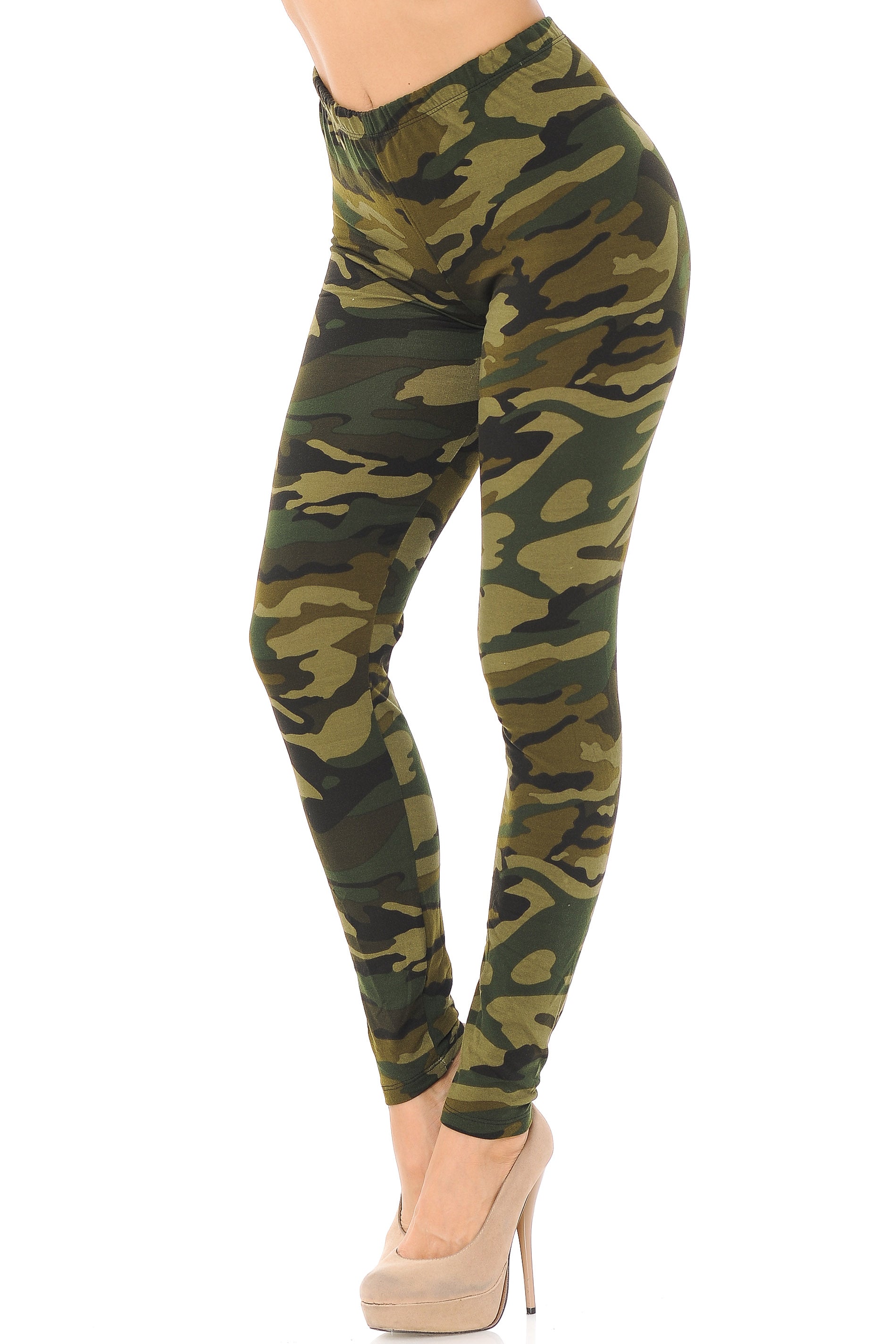Buttery Soft Green Camouflage Leggings - EEVEE (One Size Regular,Green)