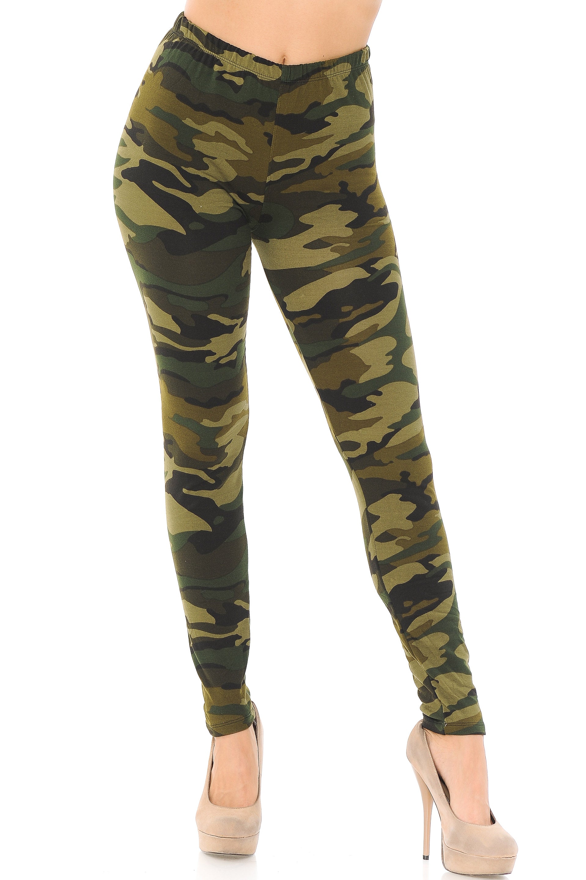 Buttery Soft Green Camouflage Leggings - EEVEE (One Size Regular,Green)
