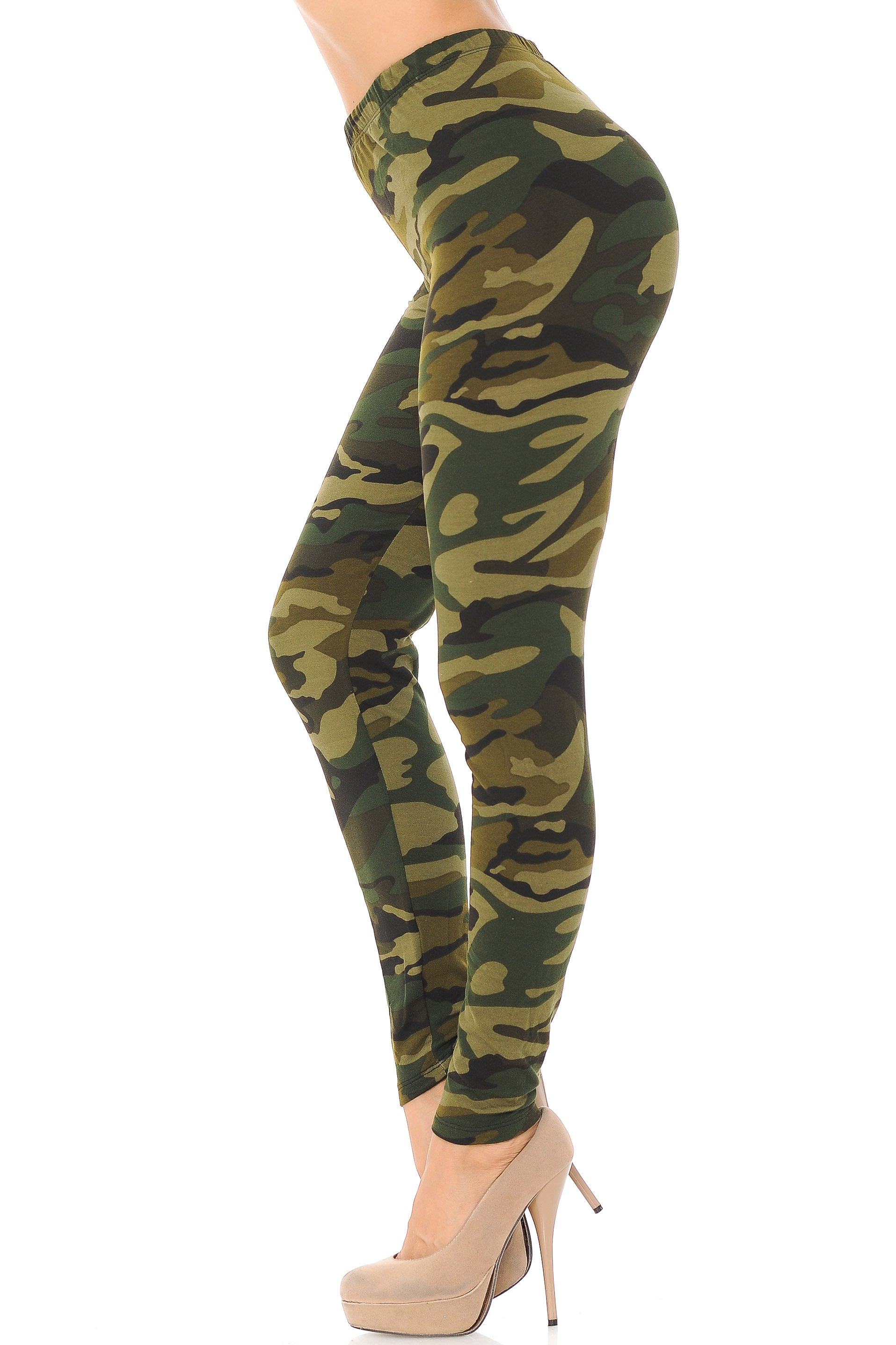 Buttery Soft Green Camouflage Leggings - EEVEE (One Size Regular,Green)