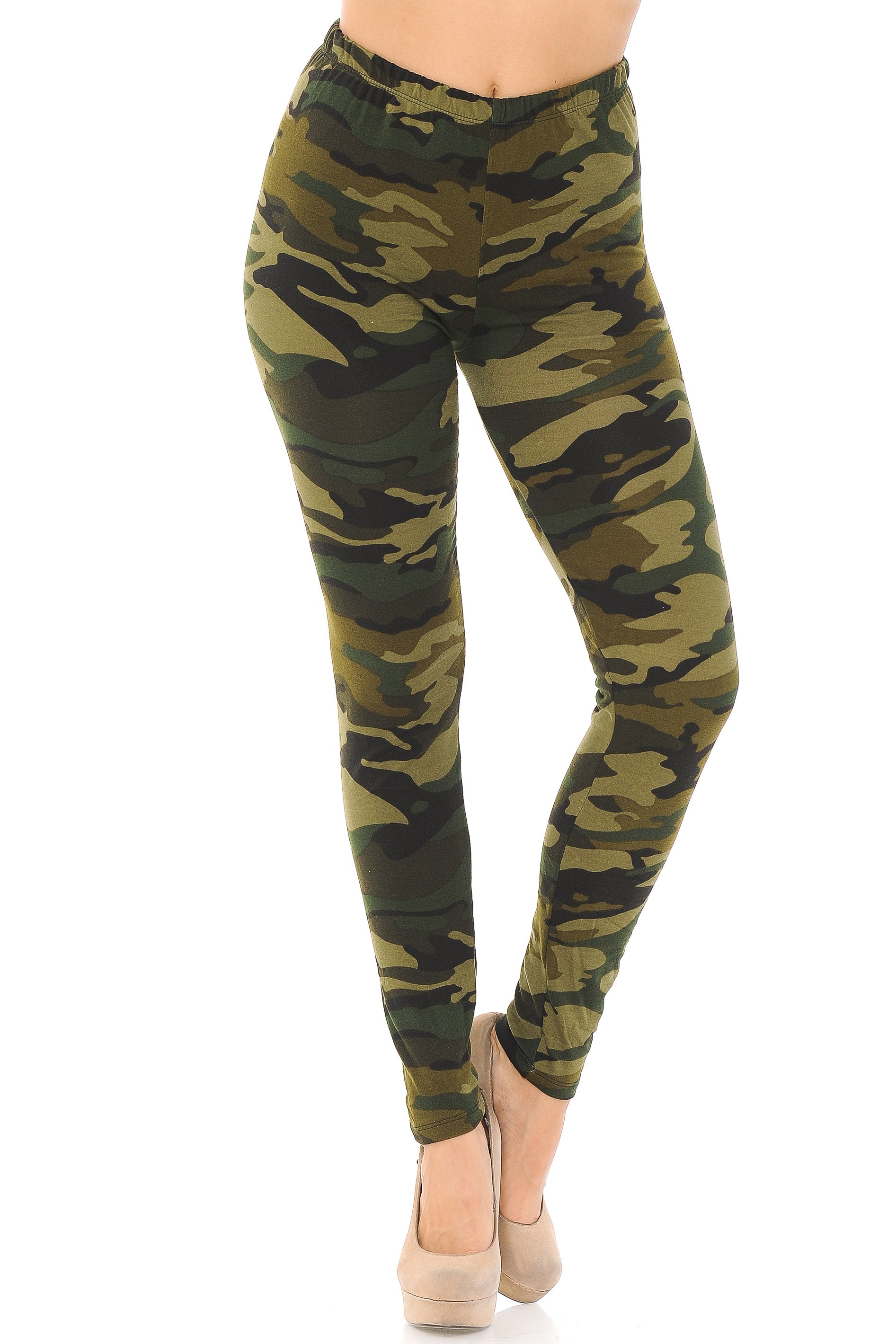 Buttery Soft Green Camouflage Leggings - EEVEE (One Size Regular,Green)