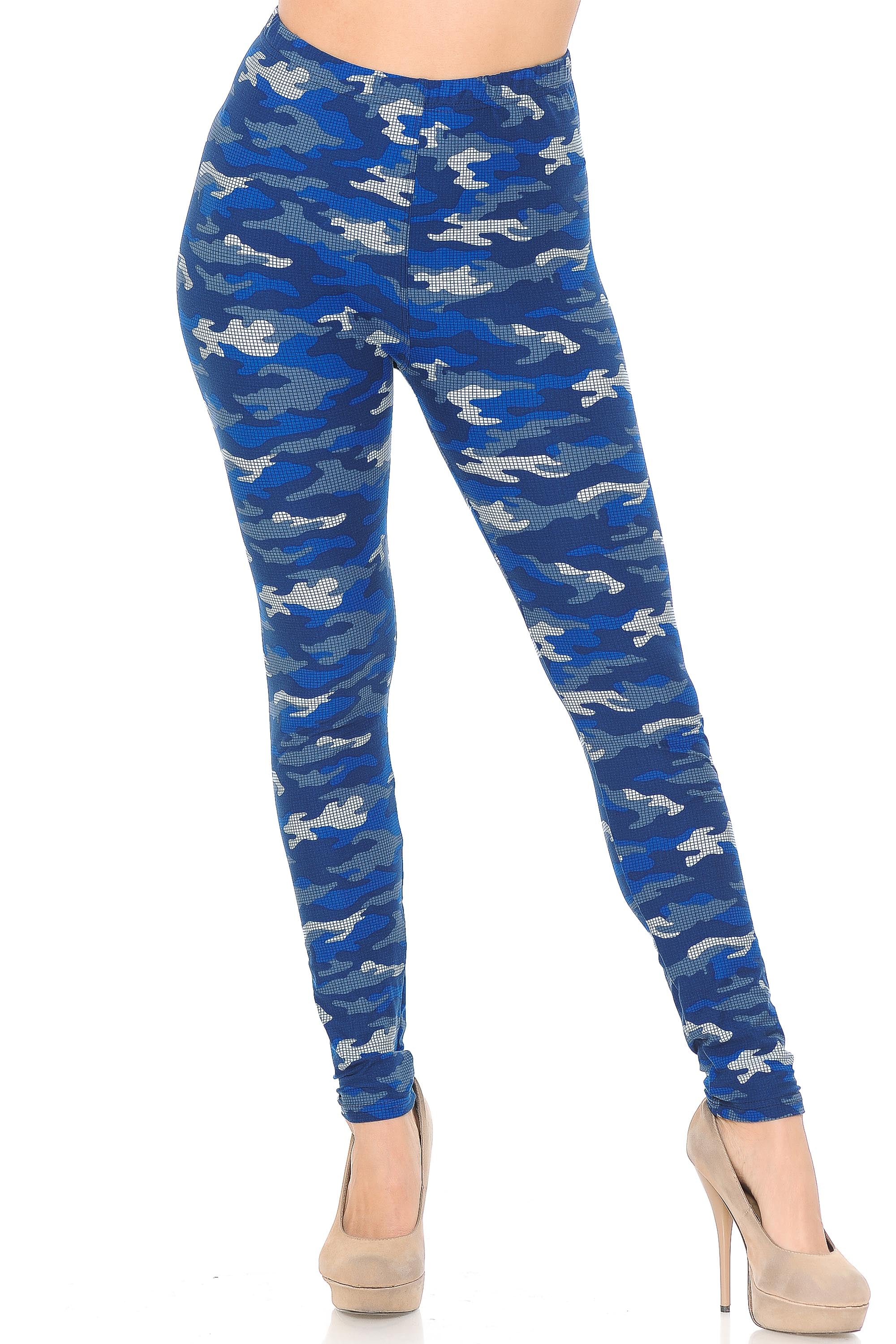 Buttery Soft Blue Grid Camouflage Leggings (One Size Regular,Blue)