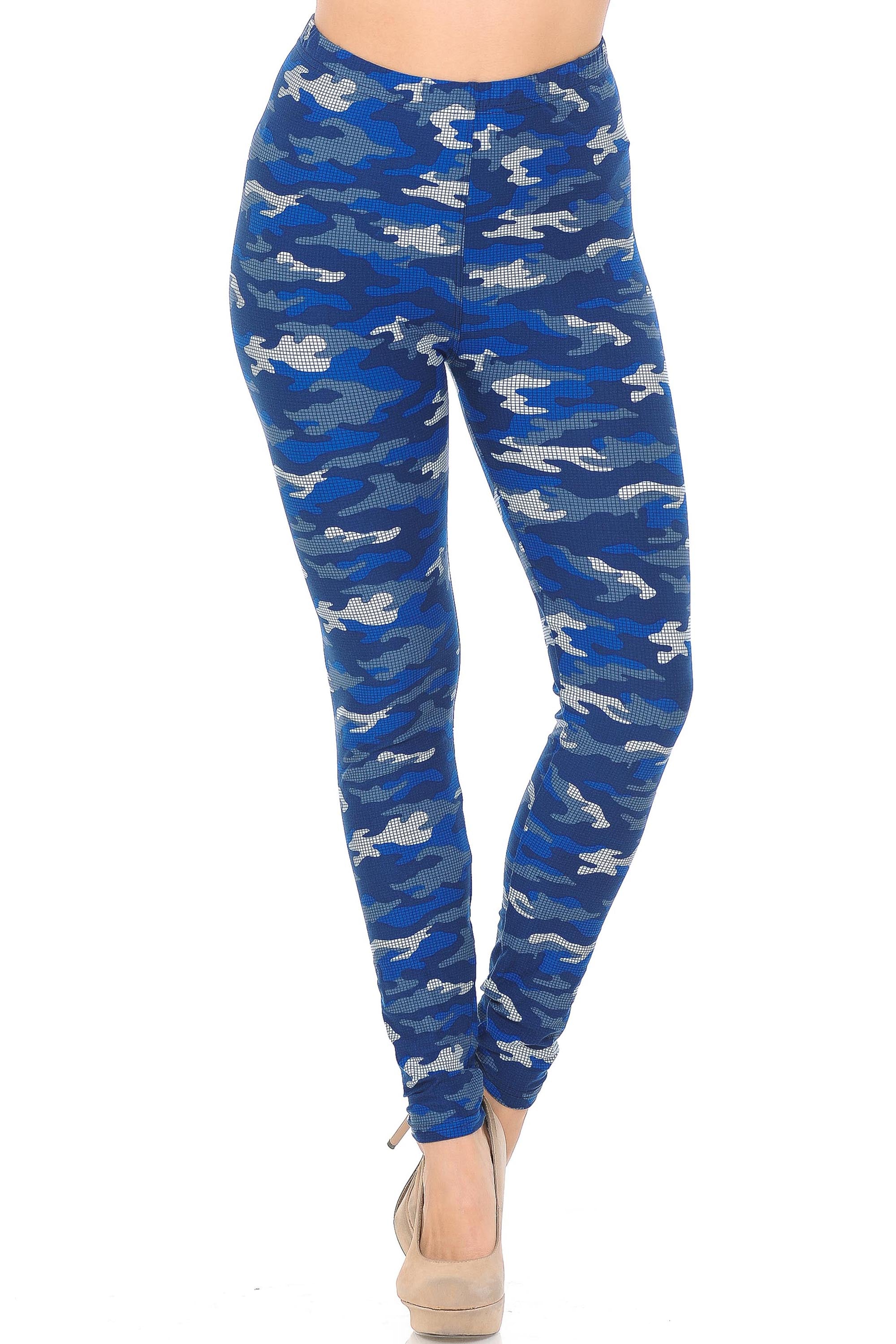Buttery Soft Blue Grid Camouflage Leggings (One Size Regular,Blue)