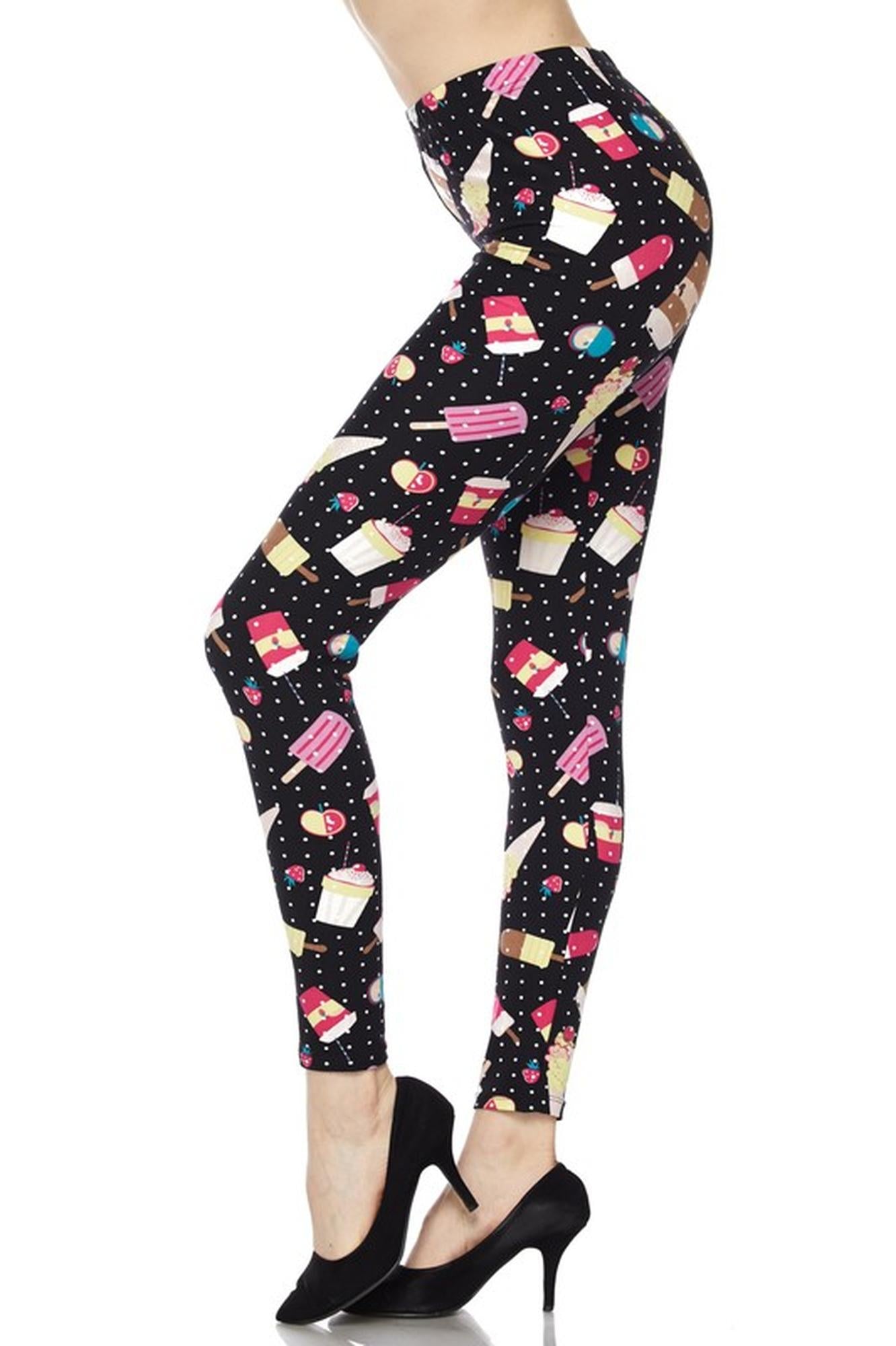 Summer Treats Leggings - White Mini Dots (One Size Regular,Black)