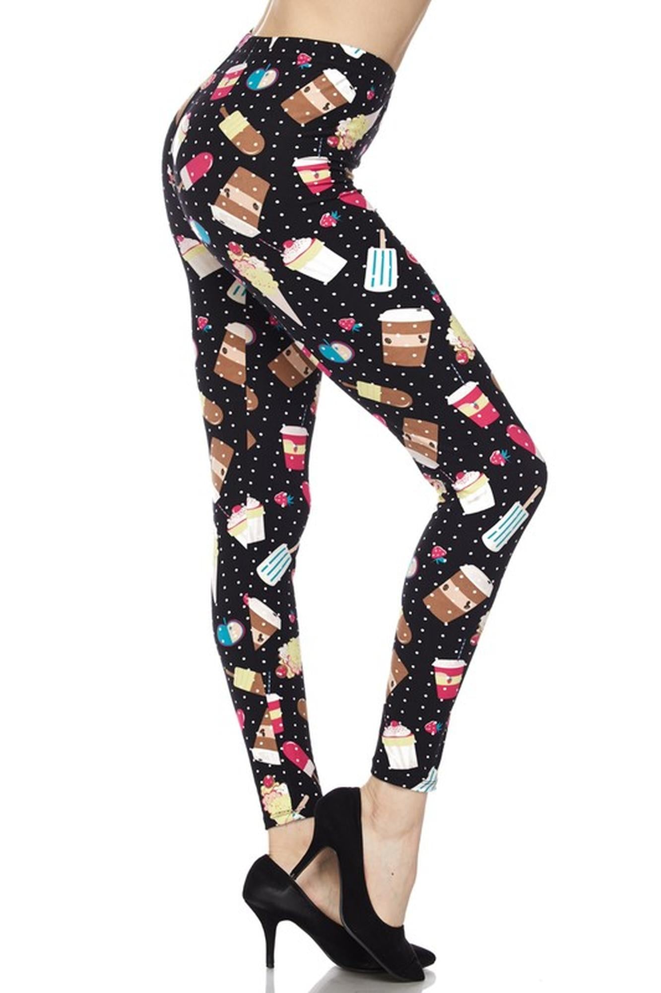Summer Treats Leggings - White Mini Dots (One Size Regular,Black)