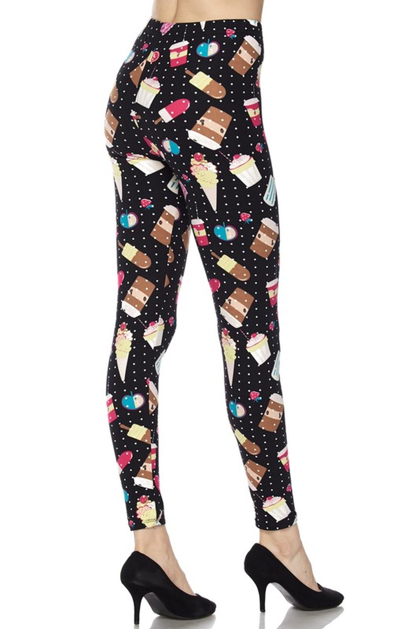 Summer Treats Leggings - White Mini Dots (One Size Regular,Black)