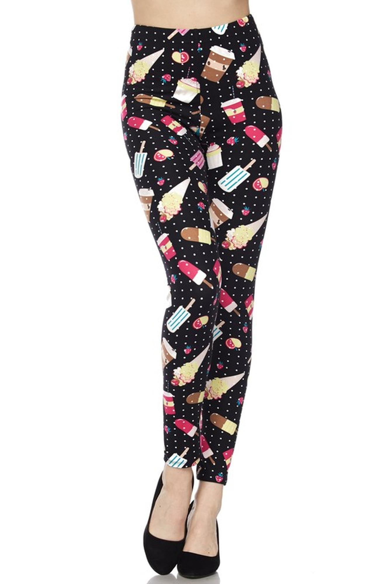 Summer Treats Leggings - White Mini Dots (One Size Regular,Black)
