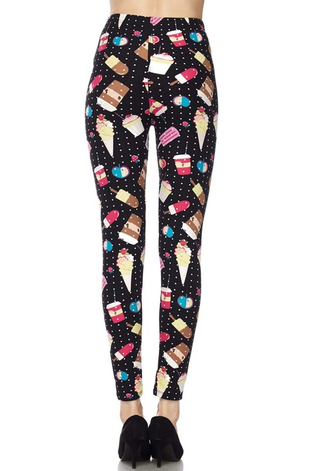 Summer Treats Leggings - White Mini Dots (One Size Regular,Black)