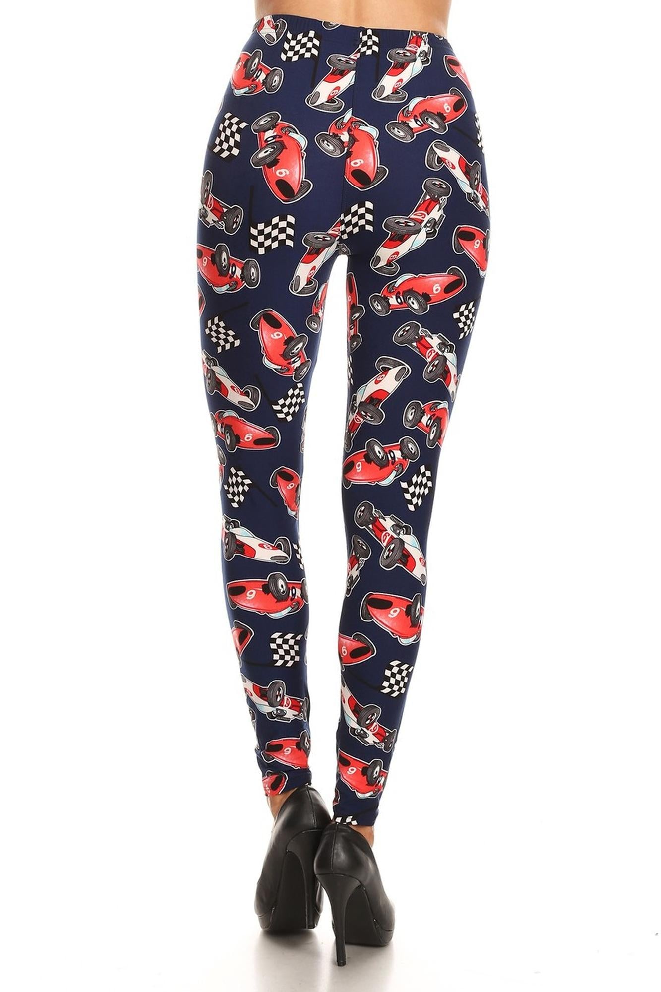 Buttery Soft Retro Race Car Plus Size Leggings (One Size Plus,Navy)