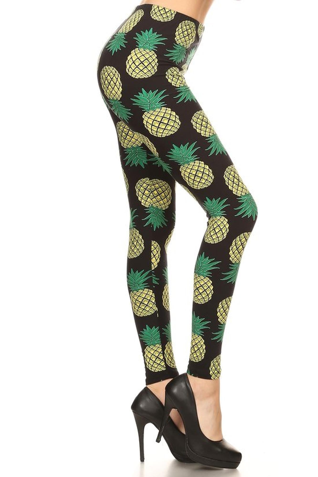 Buttery Soft Green Pineapple Leggings - EEVEE (One Size Regular,Green)