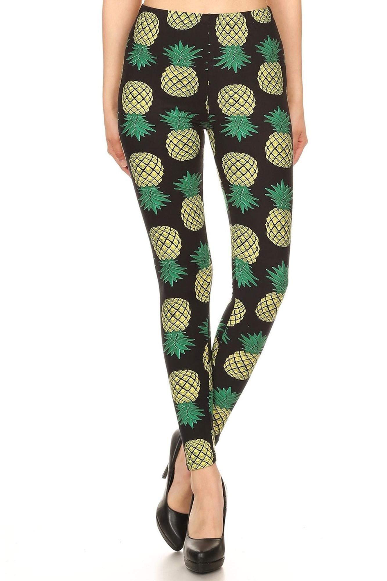 Buttery Soft Green Pineapple Leggings - EEVEE (One Size Regular,Green)