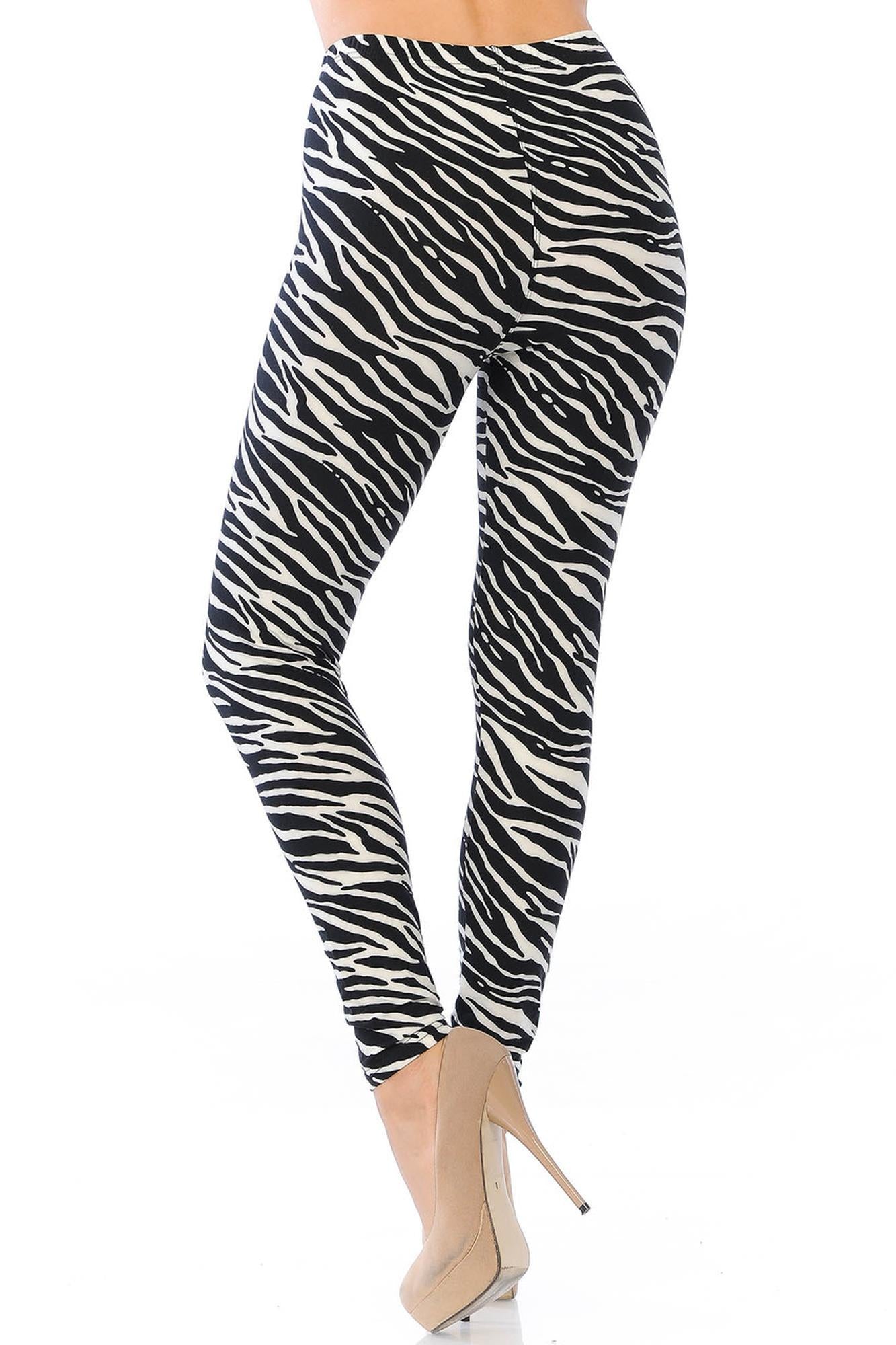 Buttery Soft Zebra Leggings (One Size Regular,Black)