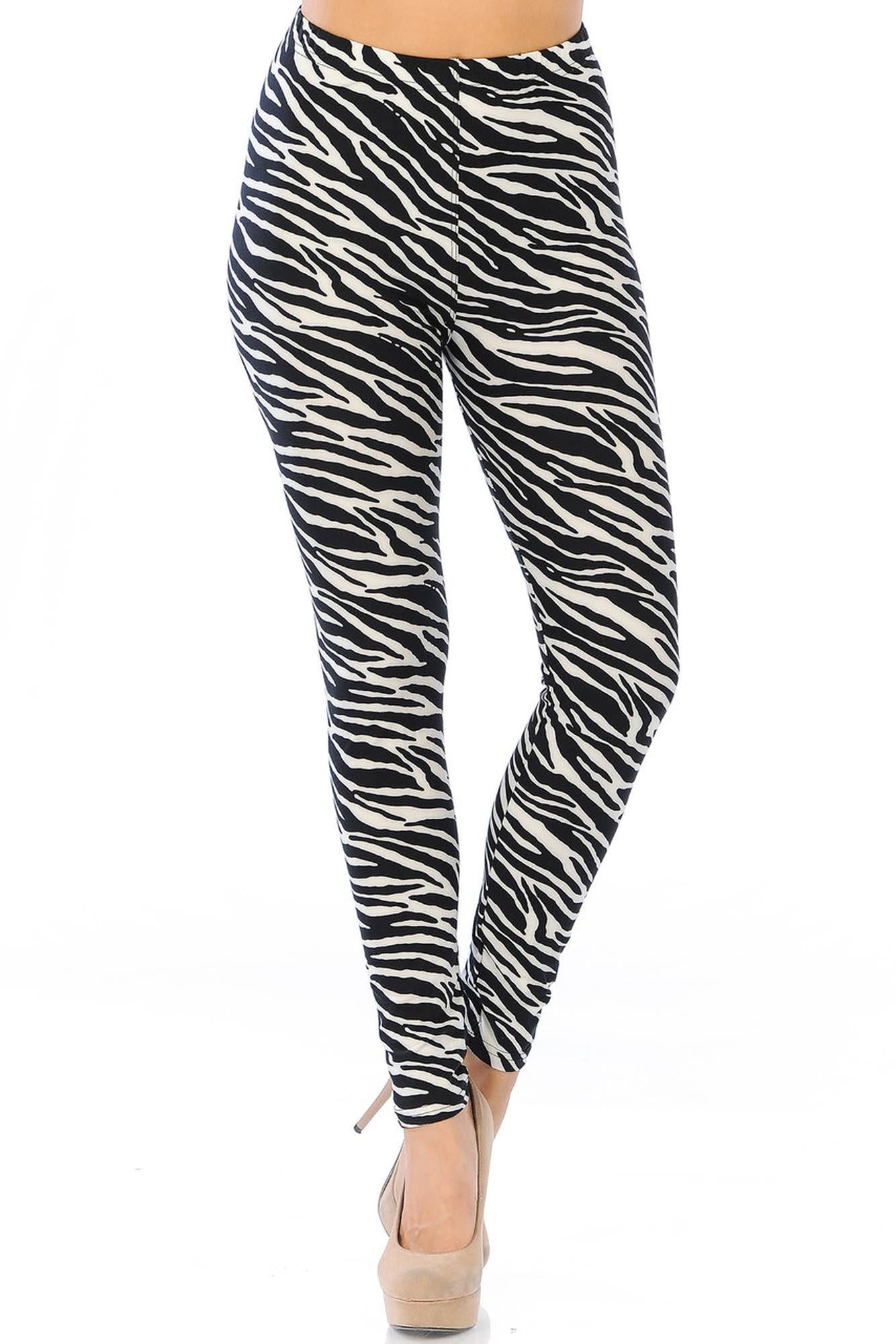 Buttery Soft Zebra Leggings (One Size Regular,Black)