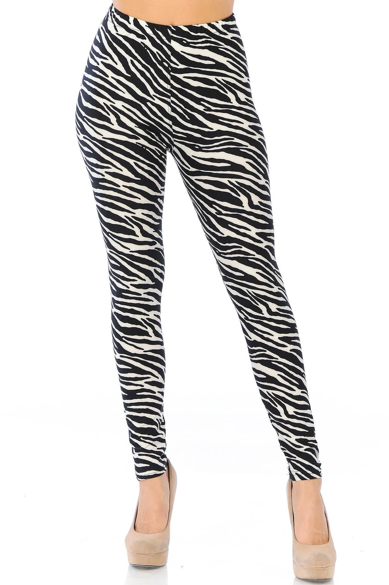 Buttery Soft Zebra Leggings (One Size Regular,Black)