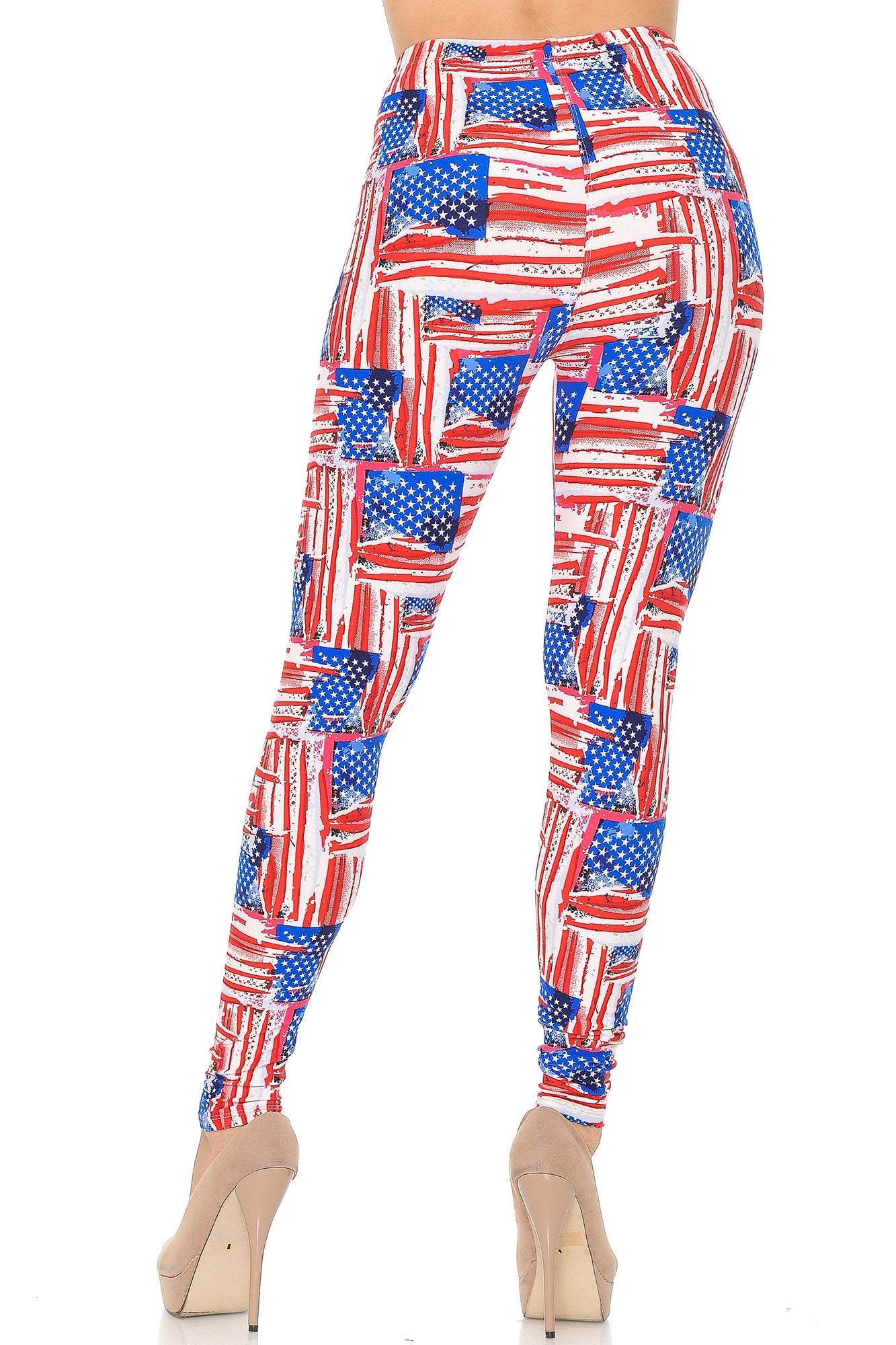 Buttery Soft Watercolor USA Flag Leggings (One Size Regular,Red)