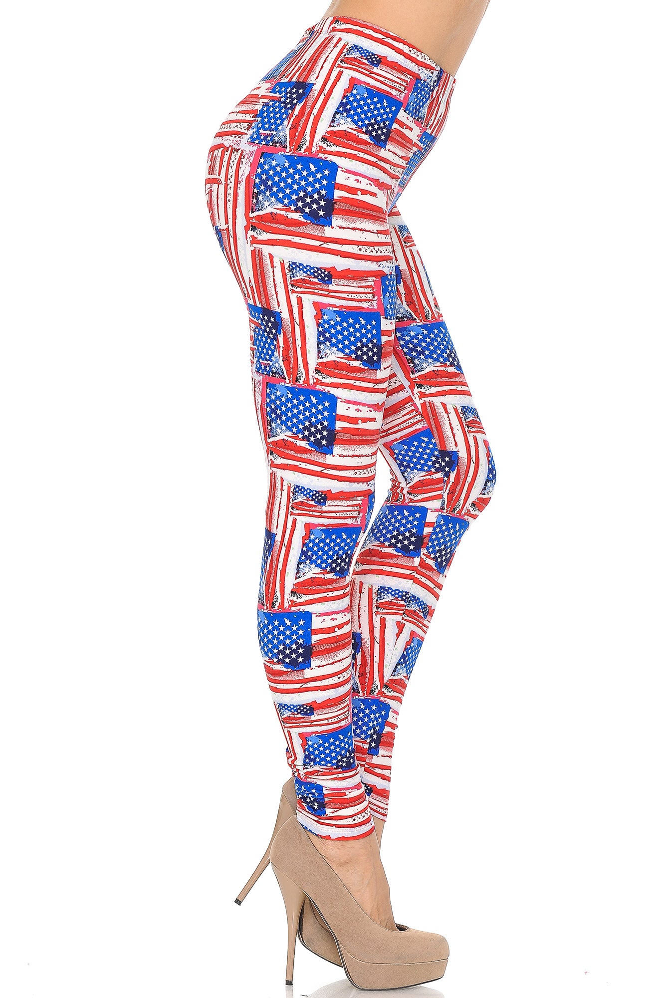Buttery Soft Watercolor USA Flag Leggings (One Size Regular,Red)