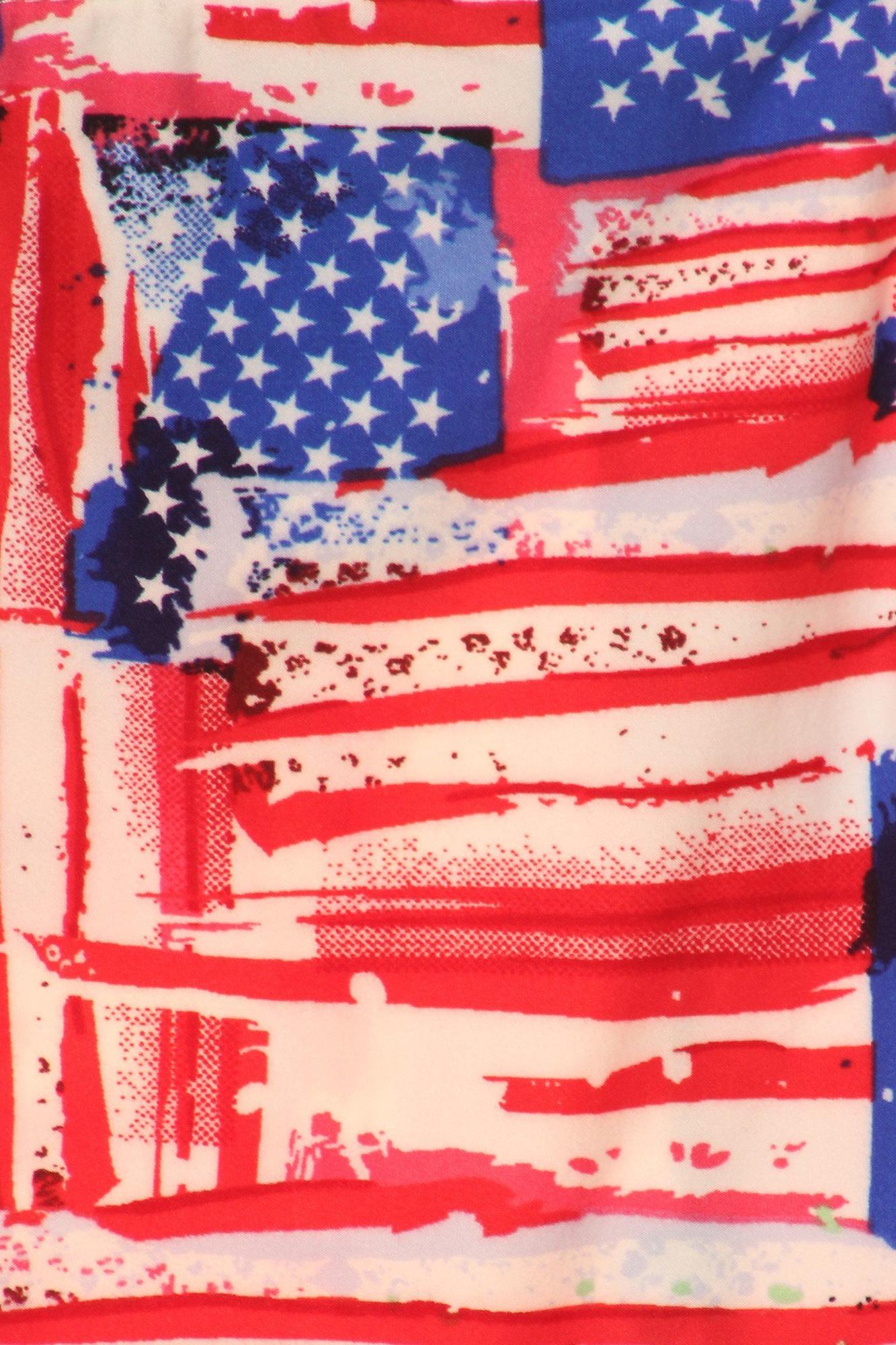 Buttery Soft Watercolor USA Flag Leggings (One Size Regular,Red)