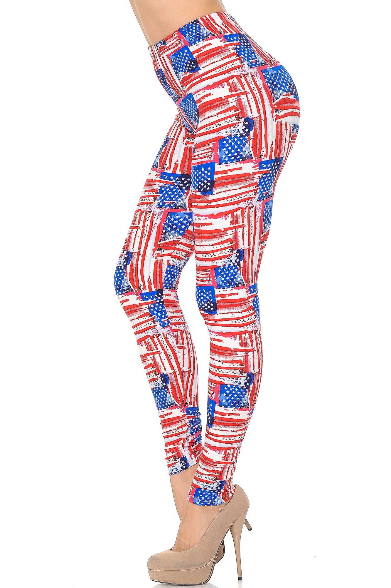 Buttery Soft Watercolor USA Flag Leggings (One Size Regular,Red)