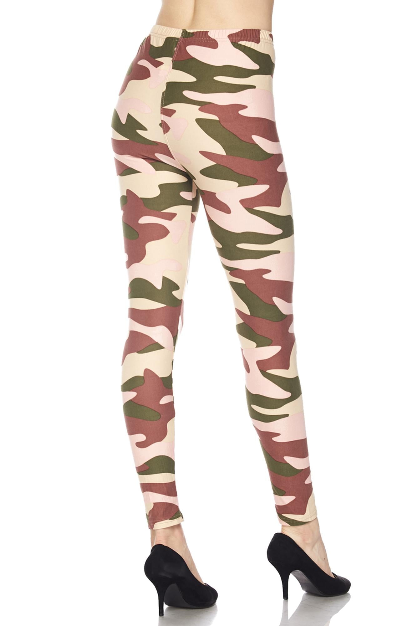 Buttery Soft Neapolitan Camouflage Leggings (One Size Regular,Pink)
